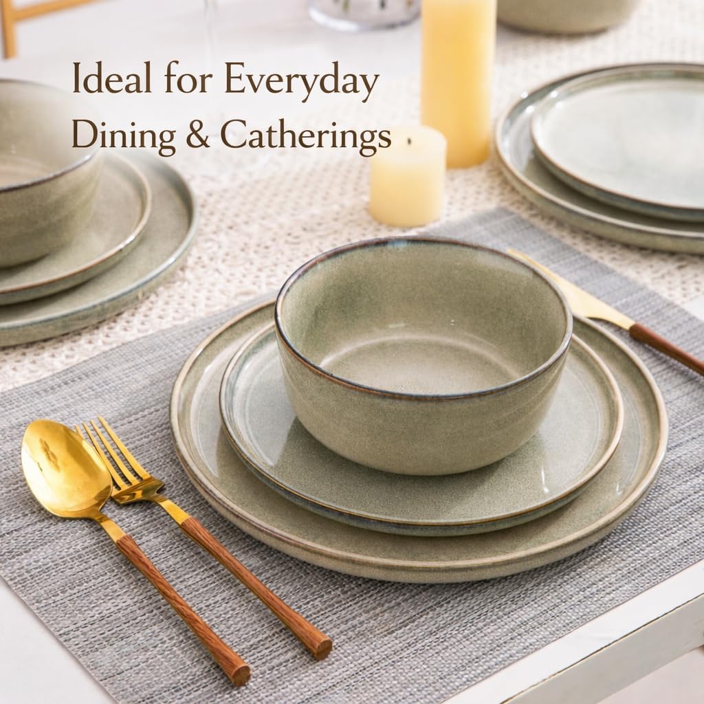 AmorArc Ceramic Dinnerware Sets,Round Reactive Glaze Stoneware Plates and Bowls Set,Highly Scratch Resistant | Dishwasher & Microwave Safe Dishes,Service for 6 (18pc)