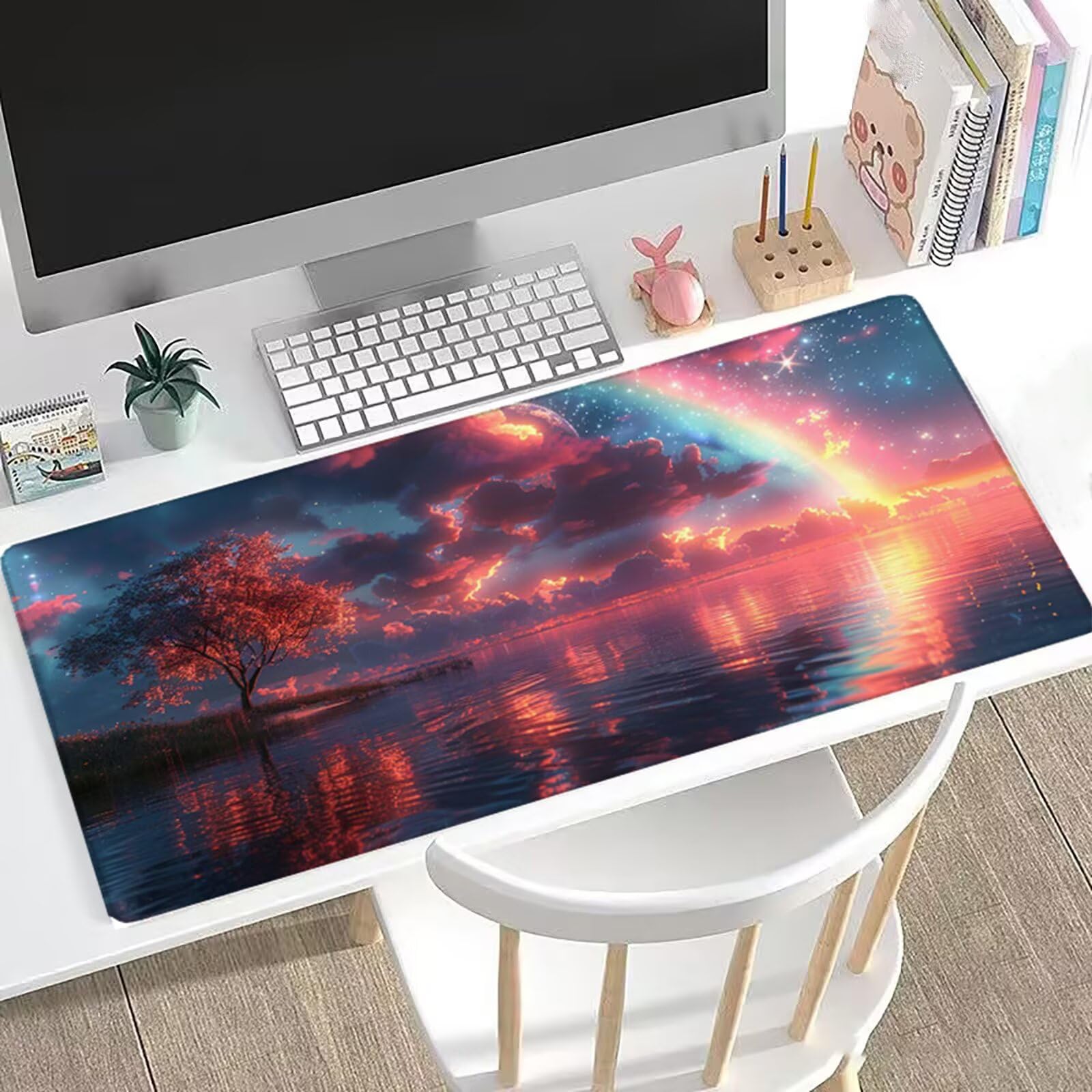 Rainbow Gamingowa podkładka pod mysz XXL, 1200 x 600 mm, podkładka na biurko, duża podkładka pod mysz, antypoślizgowa konstrukcja, lepsza kontrola, wyposażenie domu, klawiatura i akcesoria, H0-1116
