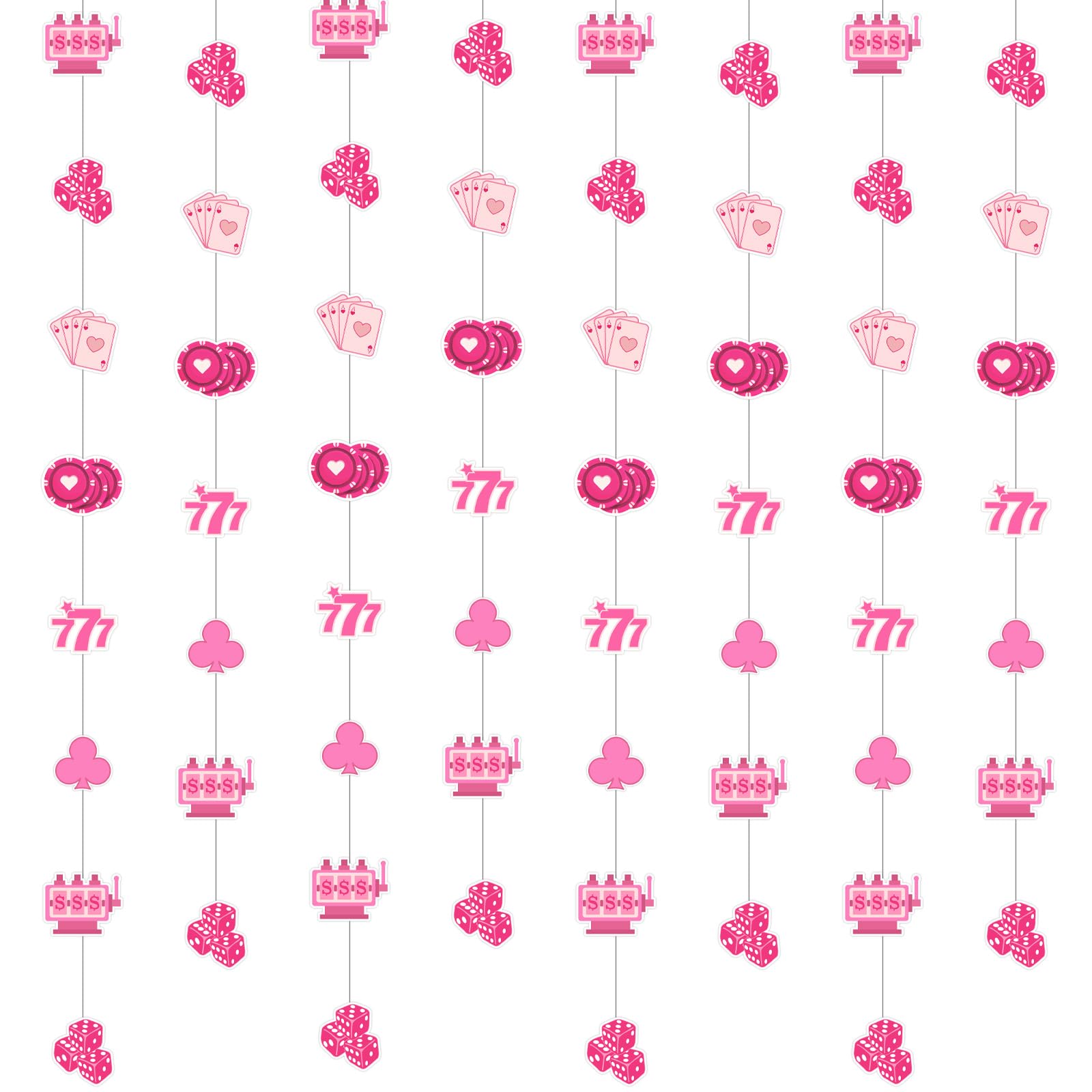 Balterever Pink Casino Party Banners - 8pcs Double-Sided Hanging Banners - 52.48 ft - Rectangular Paper Banners - Casino Theme Party Decoration