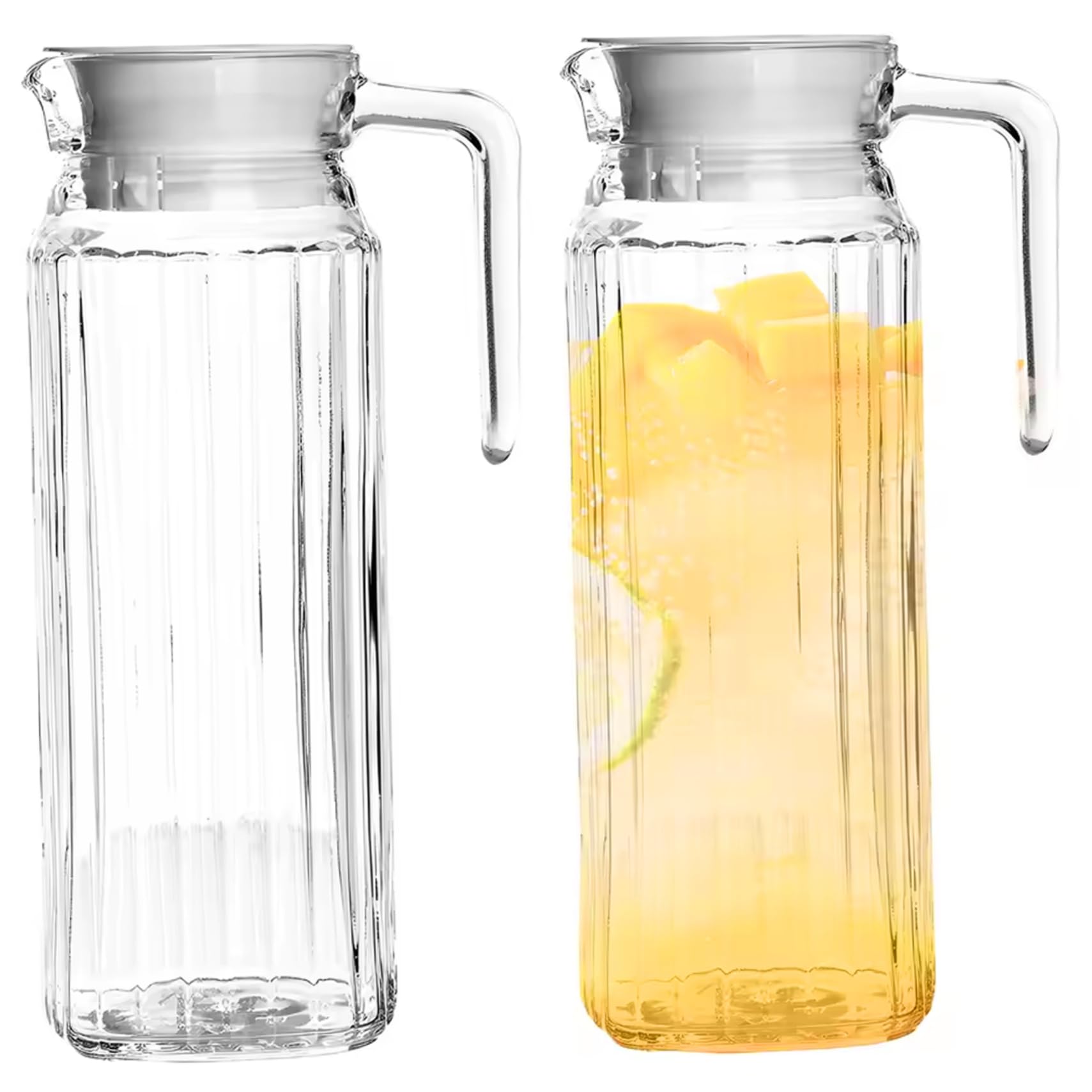 Xoeryoy 2PCS Water Jug with Lid and Handle, 1100ml Transparent Acrylic Water Pitcher for Hot & Cold Drinks, Pitcher Jug for Beverage, Juice, Iced Tea, Milk & More