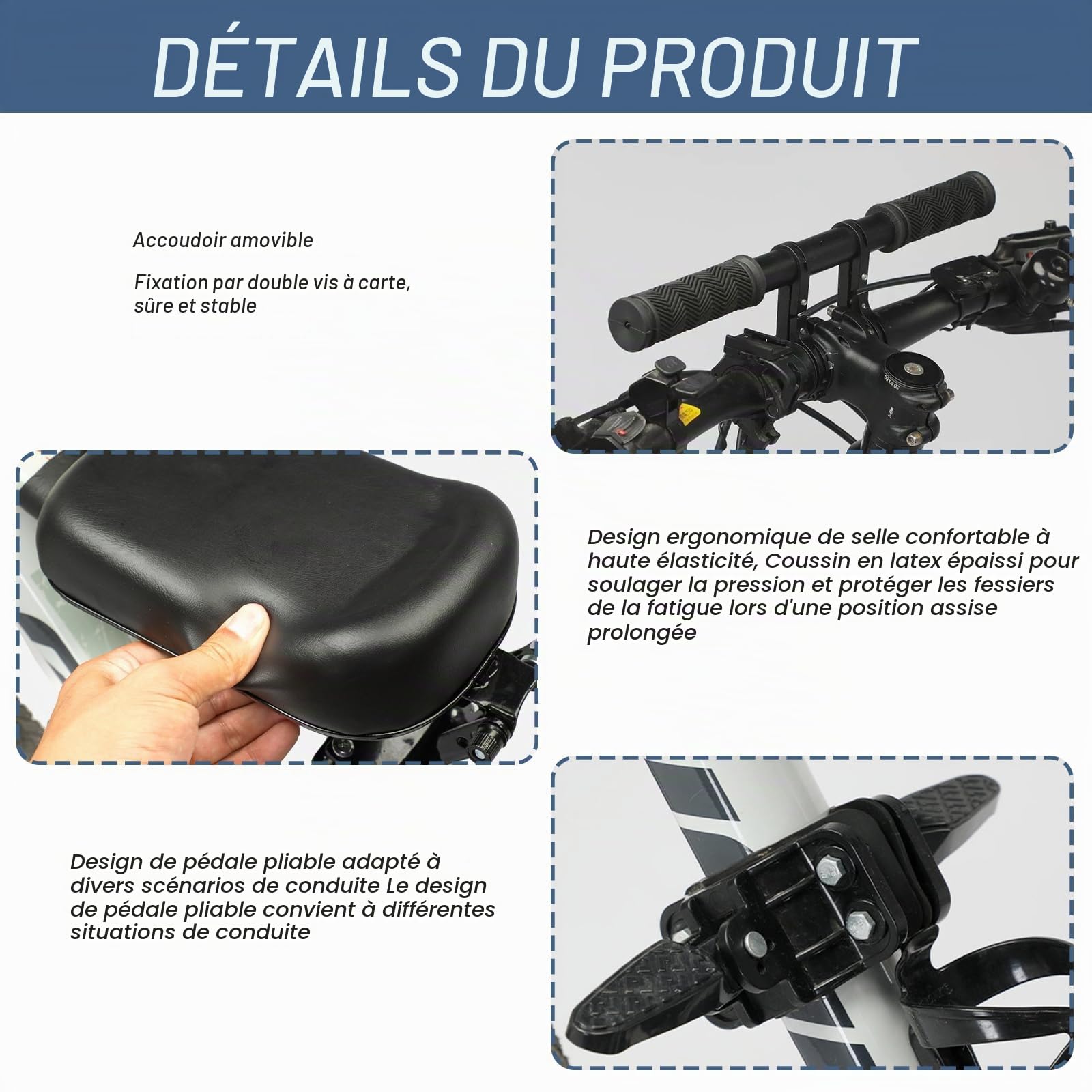 Siege Velo Enfant Avant Siège De Vélo Pour Enfant Siège De Vélo Avant Siege Enfant Velo Avant Siège De Vélo Monté À L'avant Siège De Vélo De Montagne Avec Accoudoir Pédale Pour Enfants 2-5 Ans