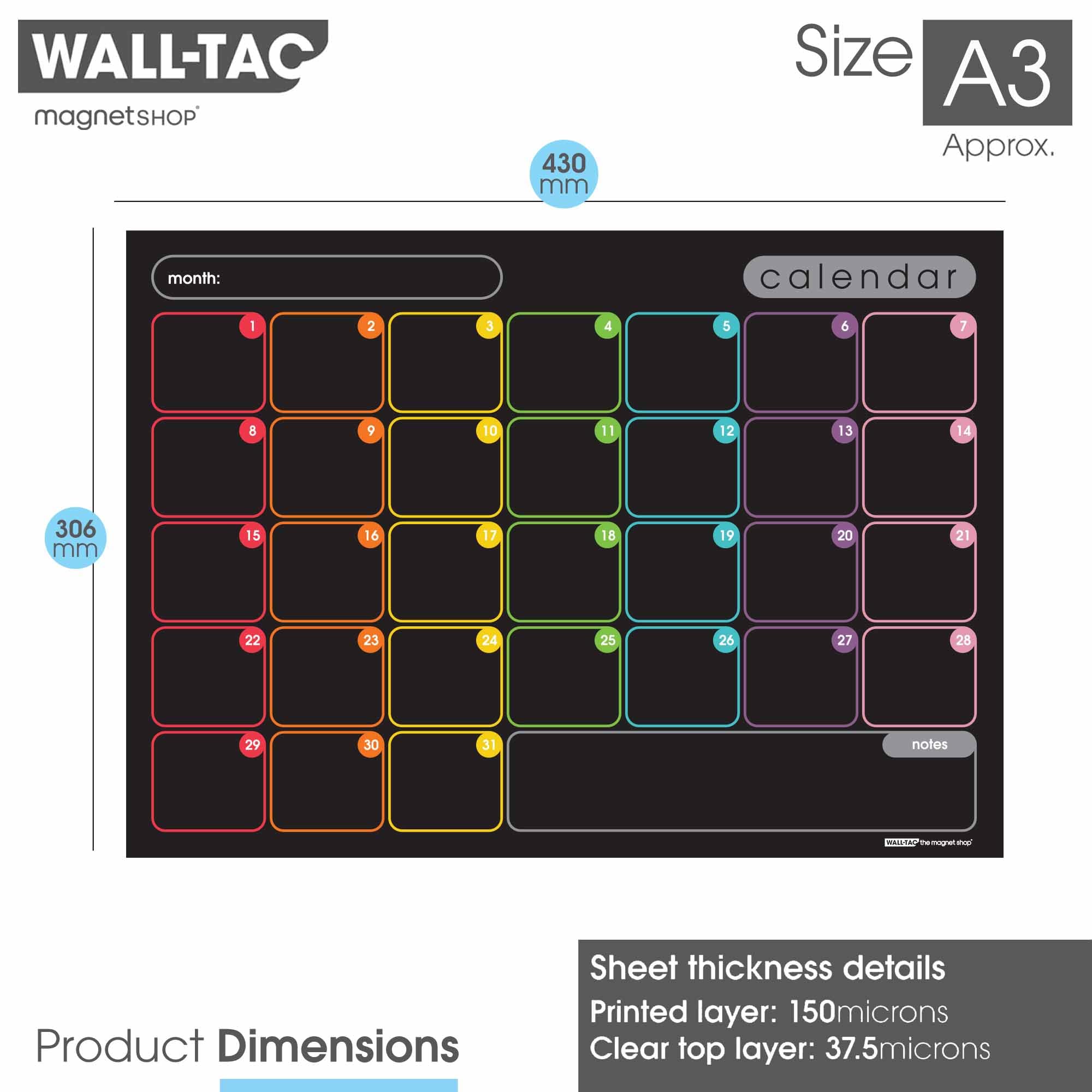 Planner Da Parete Adesivo A3 Riusabile - Calendario Mensile, Lavagna Cancellabile, Con Penne Magnetiche - Foto 7