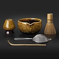 Vista 1 de Juego de batidor de matcha, kit de matcha transformado en horno, cuenco de cerámica con boquilla (18 onzas), batidor de bambú, tamiz inoxidable