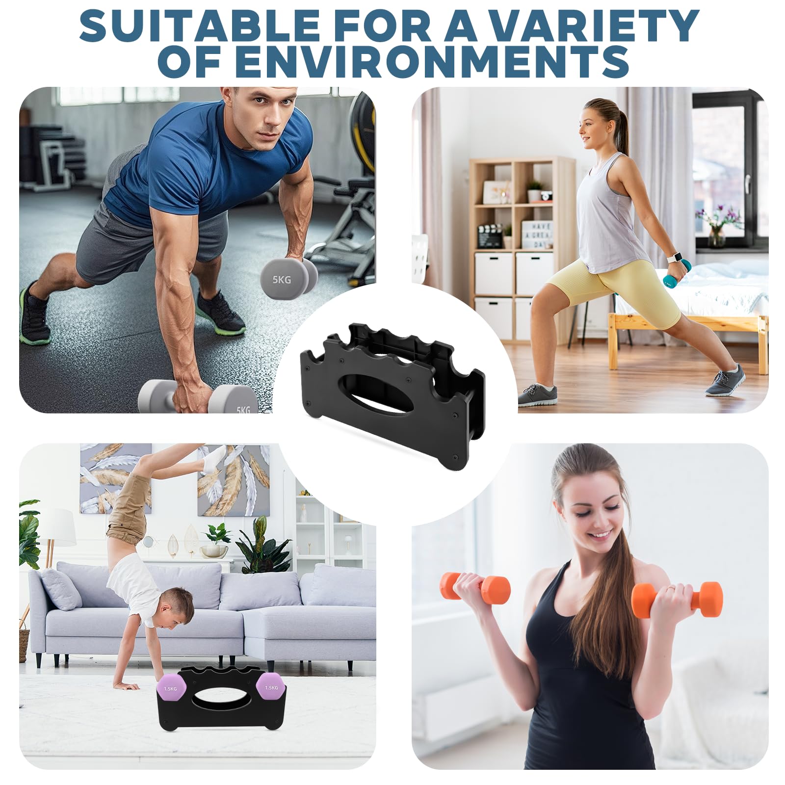 Soporte Mancuernas, Mancuernero, Compacto Soporte para Pesas, Soporte Pesas con Capacidad para 4 Mancuernas Pequeñas, Ideal para Gimnasios Domésticos, Doble Capa, Negro