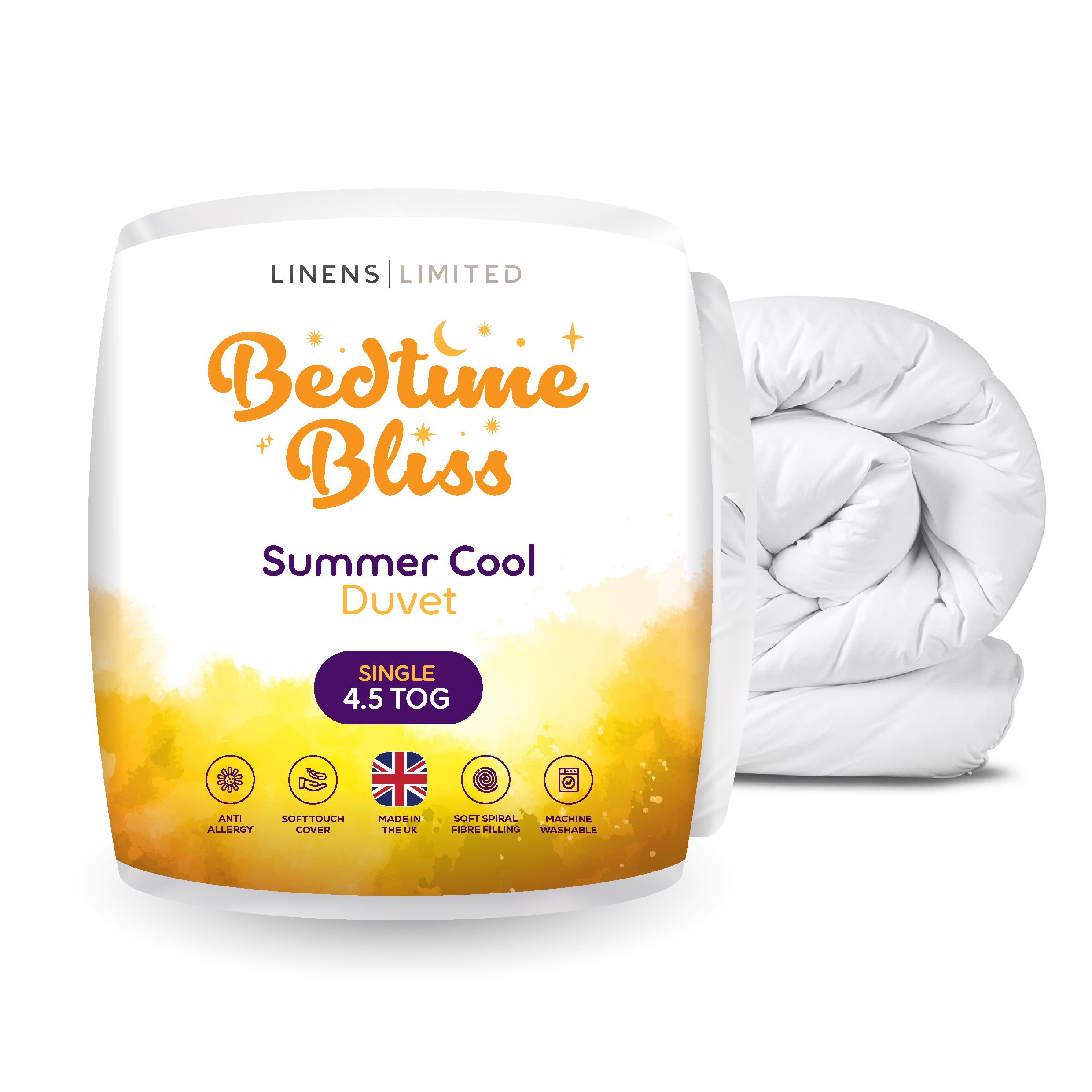 Linens Limited - Single Duvet 4.5 Tog, Made in the UK, Bedtime Bliss, Summer Cool Quilt, Soft and Comfy, Hollowfibre, Machine Washable (White) โ image 1