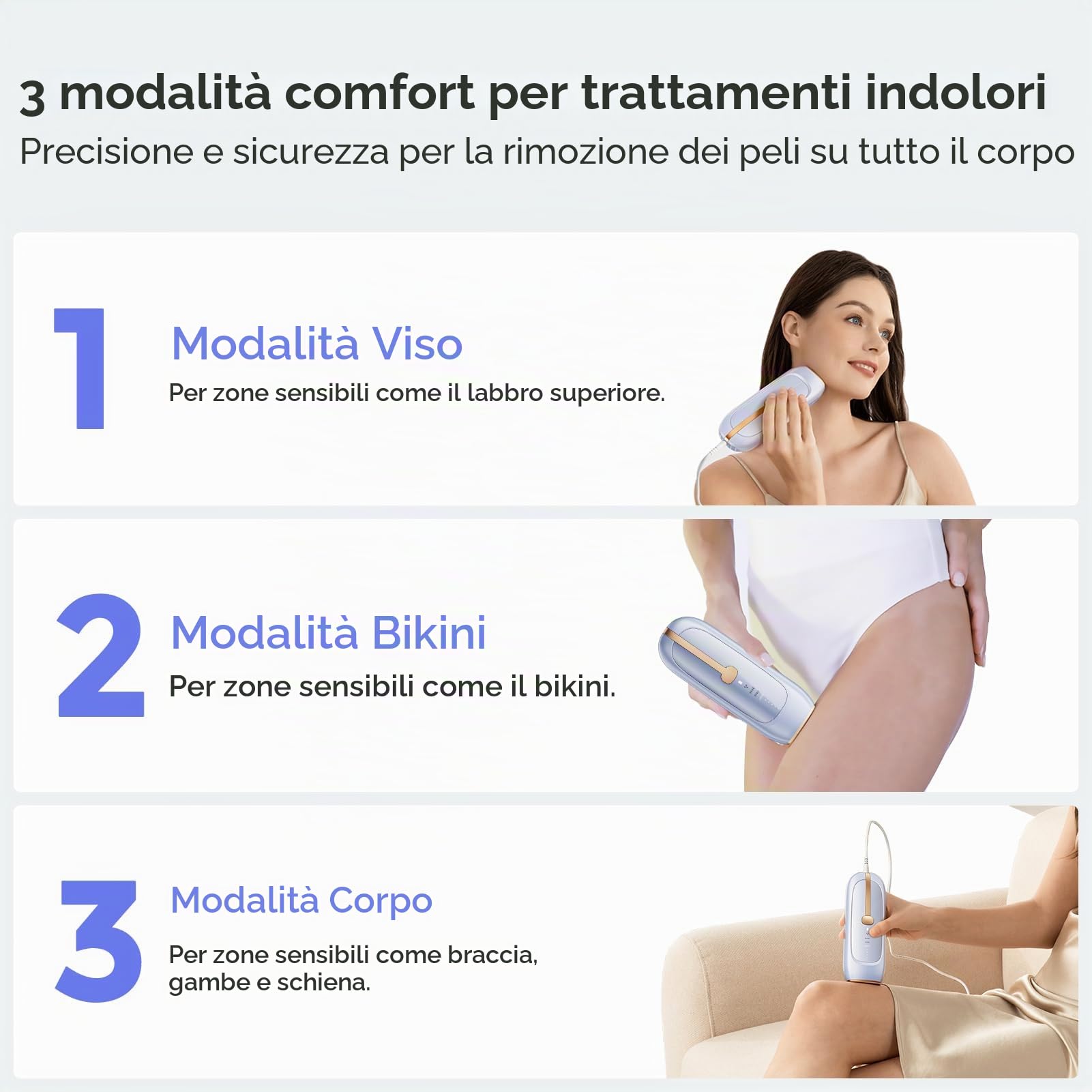 Dispositivo di Depilazione con Raffreddamento a Ghiaccio di Zaffiro, Epilatore Luce Pulsata Laser per Donne e Uomini, Bikini, Ascelle, Gambe