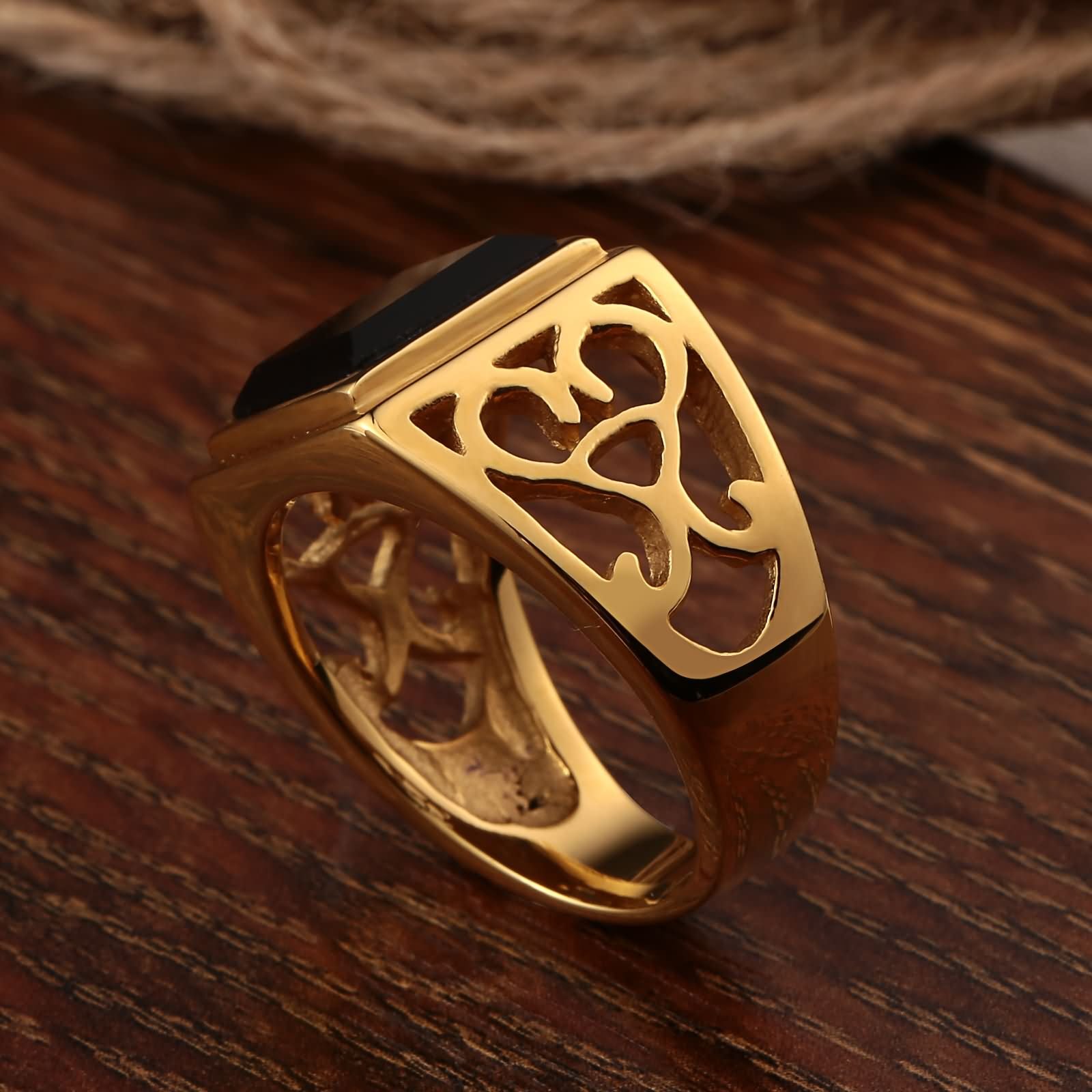 Feng Shui， Edelstahl-Herrenringe mit Gravur, Herren-Ehering mit Gravur, filigraner Vintage-Ring mit Zirkonia, Größe 7–12