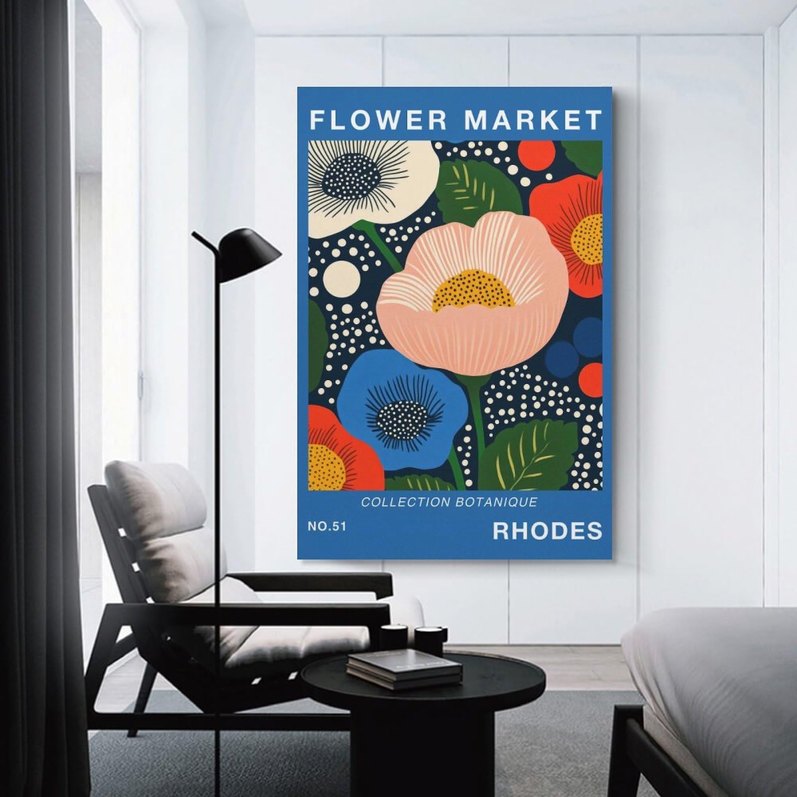 Junmoney Canvas Art Print Rhodes Flower Market Botanical Travel Art Print, 20x30inch(50x75cm), for Contemporary Homes, Apartments Or Offices, Decorative Canvas Decor for Home Updates