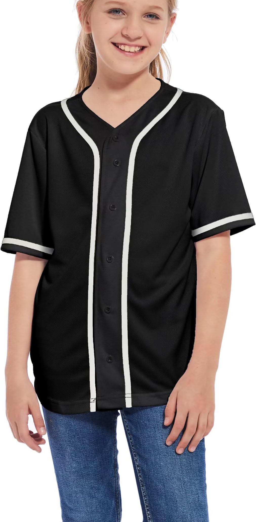 Kids Baseball Jersey Button Blank Softball Team Uniform Girls Boys Hip Hop T-Shirt Solid Color Sweatshirt