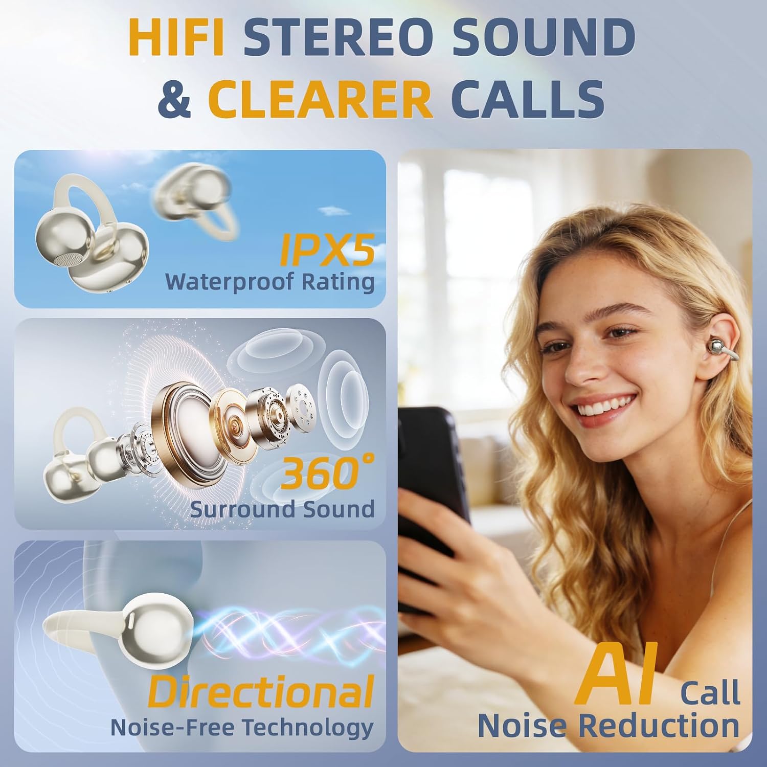 Wireless Earbuds,Bluetooth Headphones with LED Power Display,50H Playtime,Water-Resistant, Built in Mics Ear Buds,Bluetooth 6.0,Stress Relief Design Earphones.