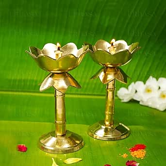 Amazon.com: Ekhasa 100% Pure Brass Heavy Udupi Nanda Table Diya for ...