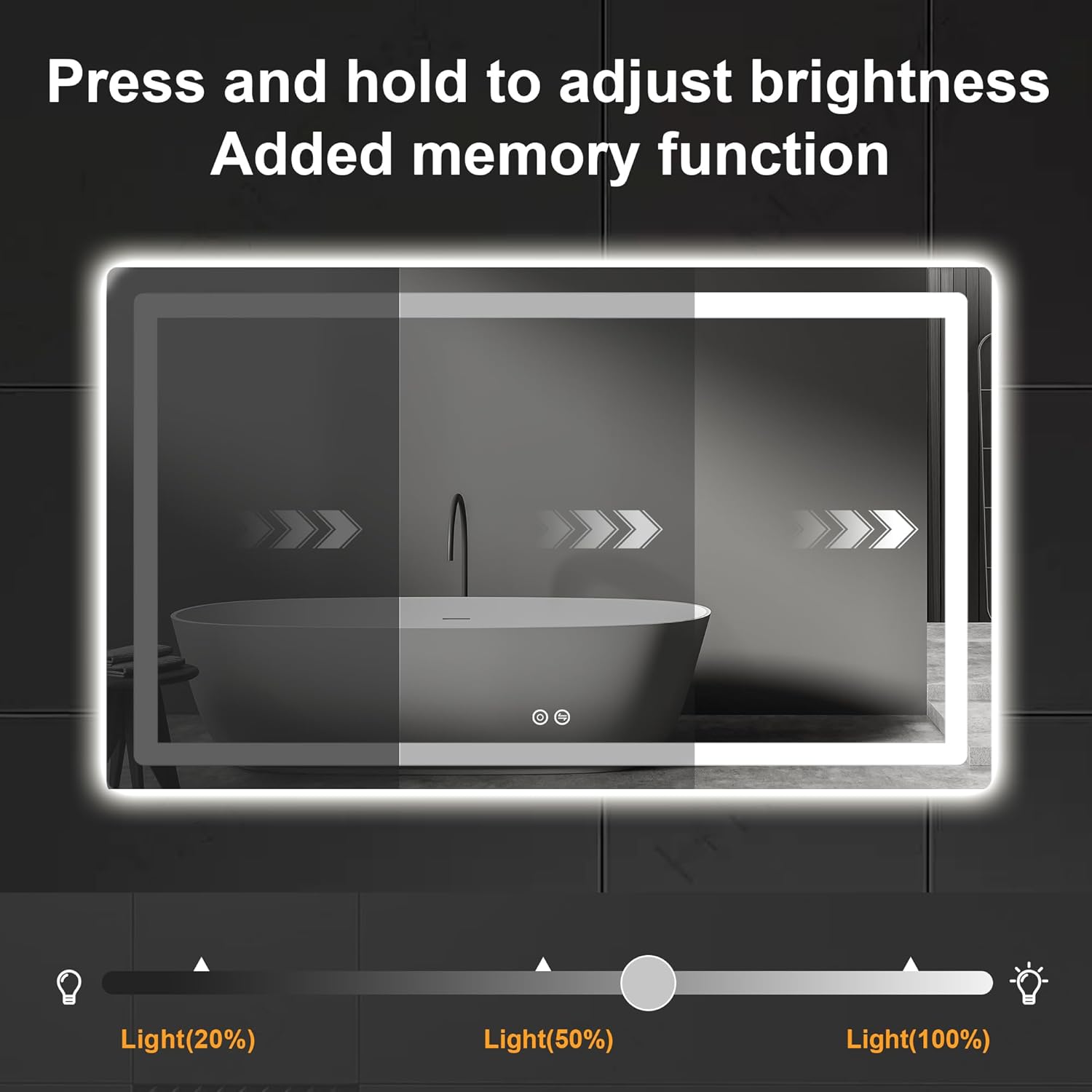 Led Mirror for Bathroom, 30x50 Bathroom Vanity Mirror for Wall with Light, IP54 Enhanced Anti-Fog, Dimmable 3 Colors, Memory Function, Backlit and Front Lit, Shatter-Proof Glass, Plug-in/Hardwired 3 Light Modes 30"L x 50"W