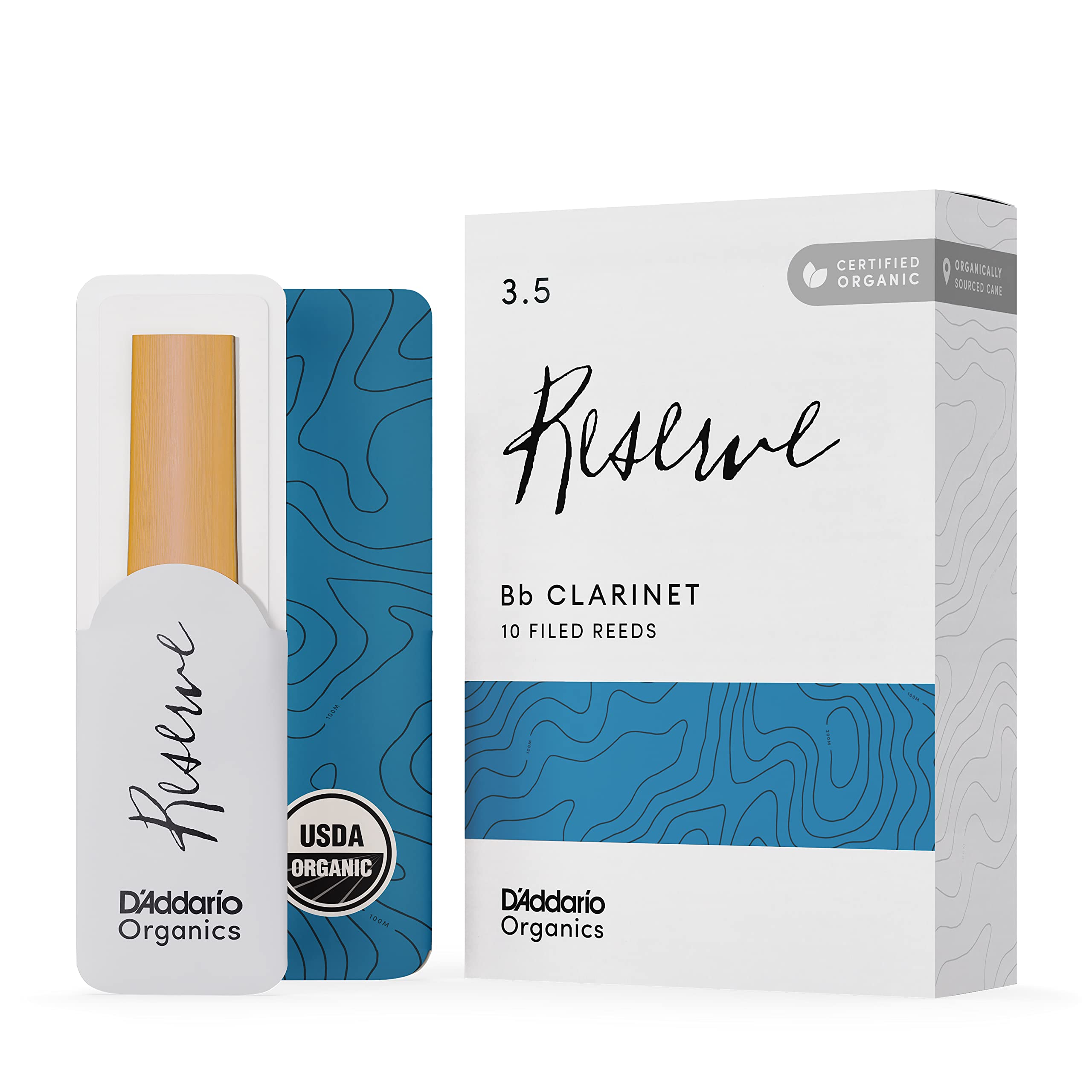 D'Addario Organic Reserve Bb Clarinet Reeds - Reeds for Clarinet - Individually Sealed - 3.5 Strength, 10 Pack