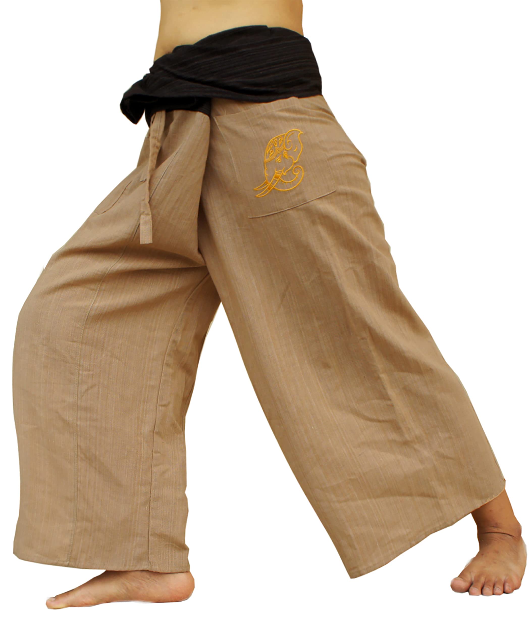 Fullmoons​ Chic : Thai Fisherman Pants | Loose Yoga, Pirate, Harem Pants, 100% Cotton, Plus Size (S-4XL) : (Charcoal-Brown), 53 Regular