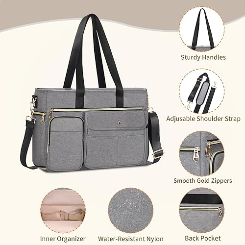 Miniatura 6 de ESTARER Bolsa de mano para profesores para mujer, 2 piezas, bolsa de trabajo para computadora portátil de 15.6 pulgadas, bolsa de computadora con