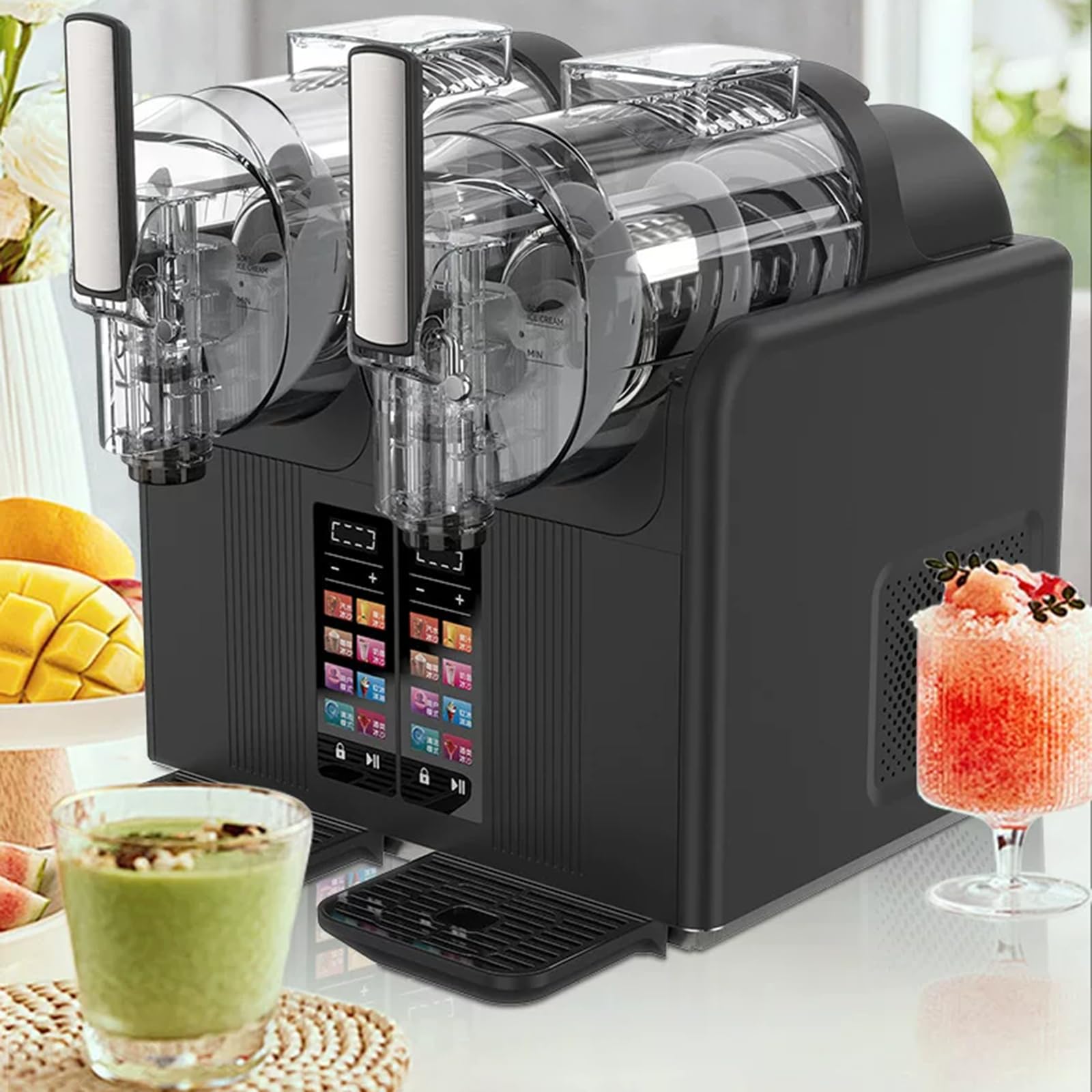 Macchina Professionale 2 in 1 per Gelato Soft e Granite, con Due Serbatoi da 70 oz (2 Litri), Elevata capacità di Produzione di Bevande ghiacciate, Schermo Touch e Funzione Black