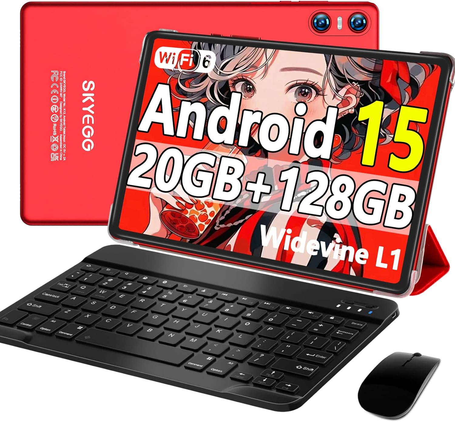 Android 15 Tablet with Keyboard Mouse, 20GB RAM + 128GB ROM (Expand to 1TB), 10.1 Inch Octa-Core Tablets with WiFi 6, Dual Camera, 1280×800 IPS Display, 6000mAh Battery, Widevine L1 – Red Android 15 Tablet with Keyboard Mouse, 20GB RAM + 128GB ROM (Expand to 1TB), 10.1 Inch Octa-Core Tablets with WiFi 6, Dual Camera, 1280×800 IPS Display, 6000mAh Battery, Widevine L1 – Red
