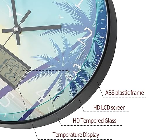 Miniatura 4 de Reloj de pared moderno con pantalla de temperatura Digita Day Week, patrón de playa azul, sin tictac, funciona con pilas con calendario y fecha para