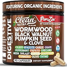 Clean Nutra Wormwood Black Walnut Pumpkin Seed Clove Oil Celery Garlic Grape Papaya Neem Diatomaceous Earth Womens Probiotic Gut Health Cleanse Detox Oregano Olive Turmeric Supplement Vegan Capsules