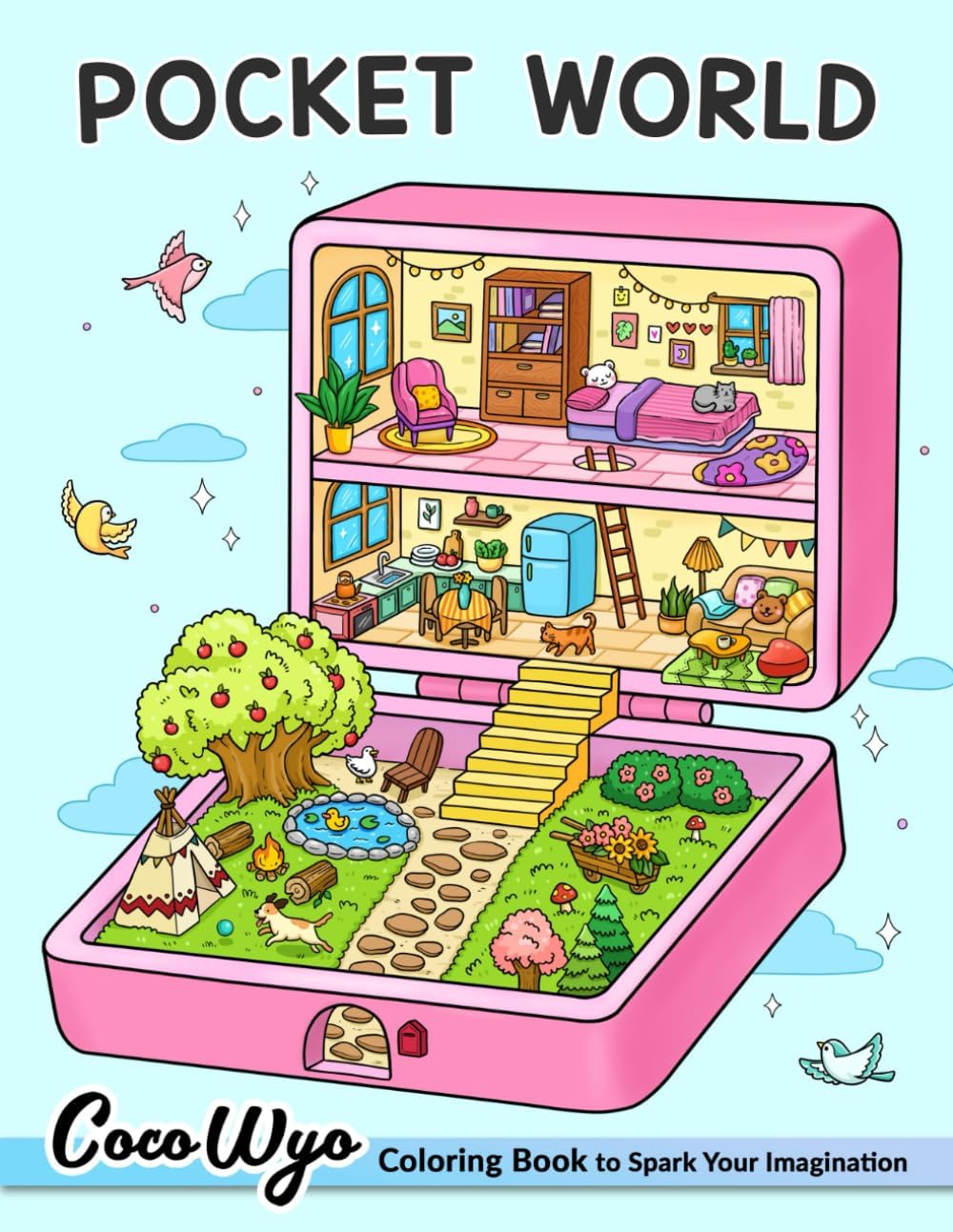 Pocket World: Adult Coloring Book with Miniature Worlds inside Tiny Items for Relaxation and Stress Relief