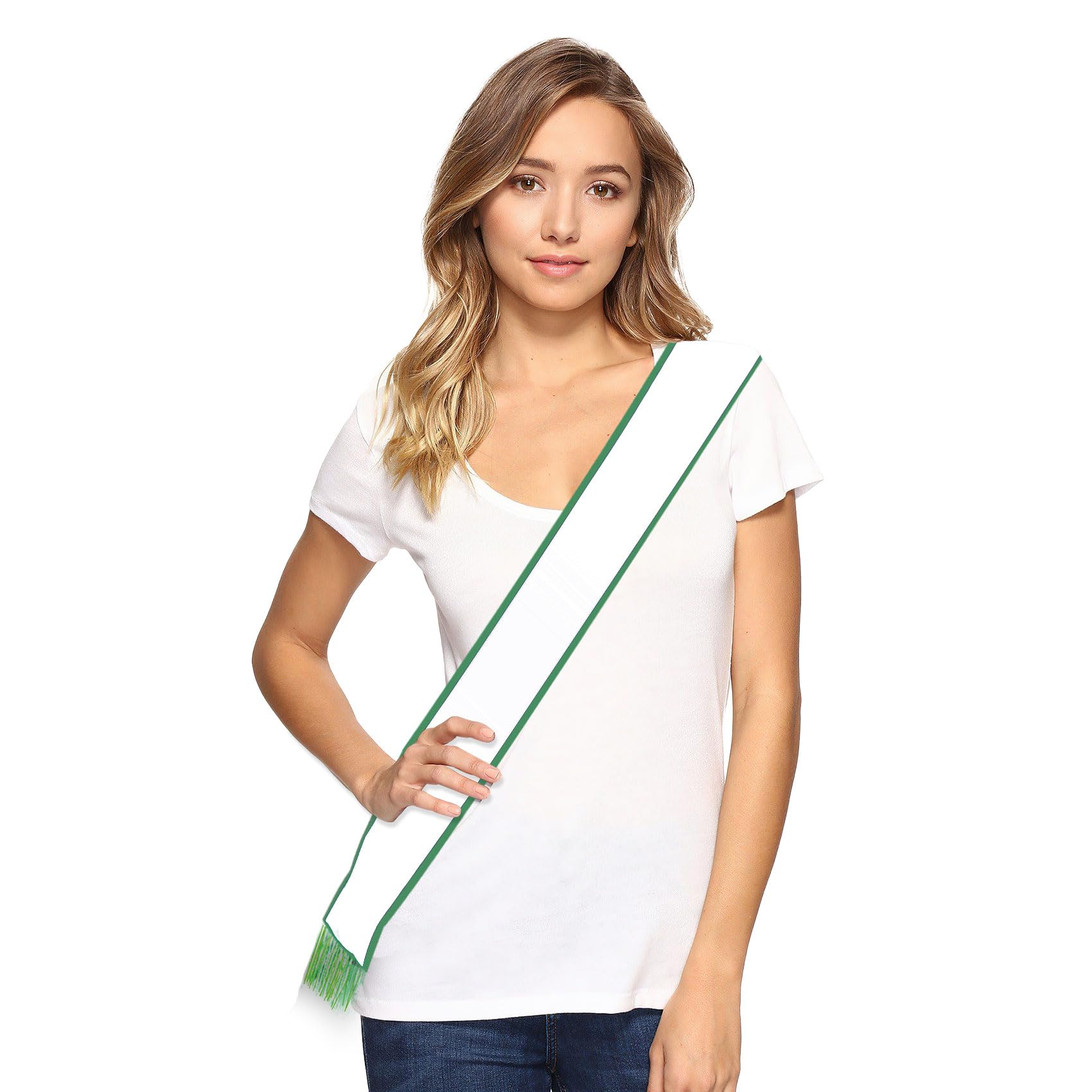 Birthday Sash for Men White Sash with Green Tassels Plain Sash Bridal Sash Party Decorations Birthday Princess Sash Sweet 16 Sash Prom King Sash for Beauty Pageant, Girls Trip Make Your Own Sahes
