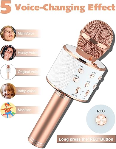 Miniatura 5 de Ankuka Paquete de 2 micrófonos de karaoke para niños, micrófono de karaoke inalámbrico Bluetooth para cantar, máquina de altavoz de micrófono de