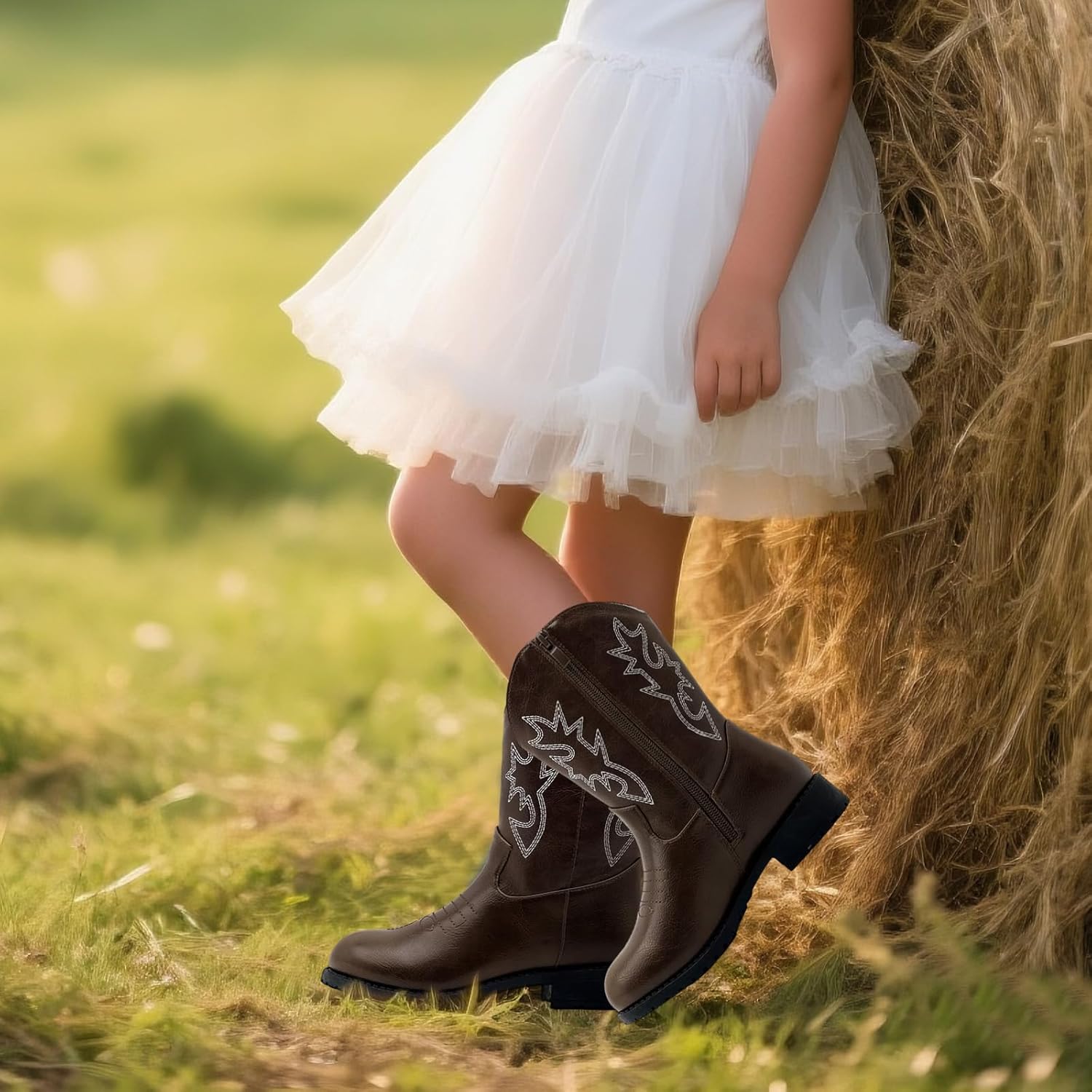 Sparkly Girls Cowgirl Boots Glitter Cowboy Dress Boots for Little To Big Kid Mid Calf Round Toe Birthday Horse Riding