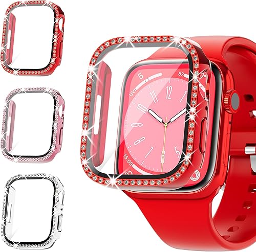 Rc-Z - Juego de 3 fundas brillantes para Apple Watch de 1.732 pulgadas SE (2 generación) Series 6 5 4, protector de pantalla para mujer, con