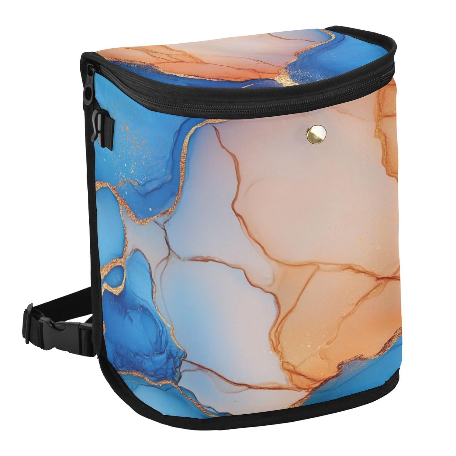 Marble Royal Blue Peach Car Trash Can with Lid Garbage Can Car Car Trash Container for Road Trips Garbage Can Bag