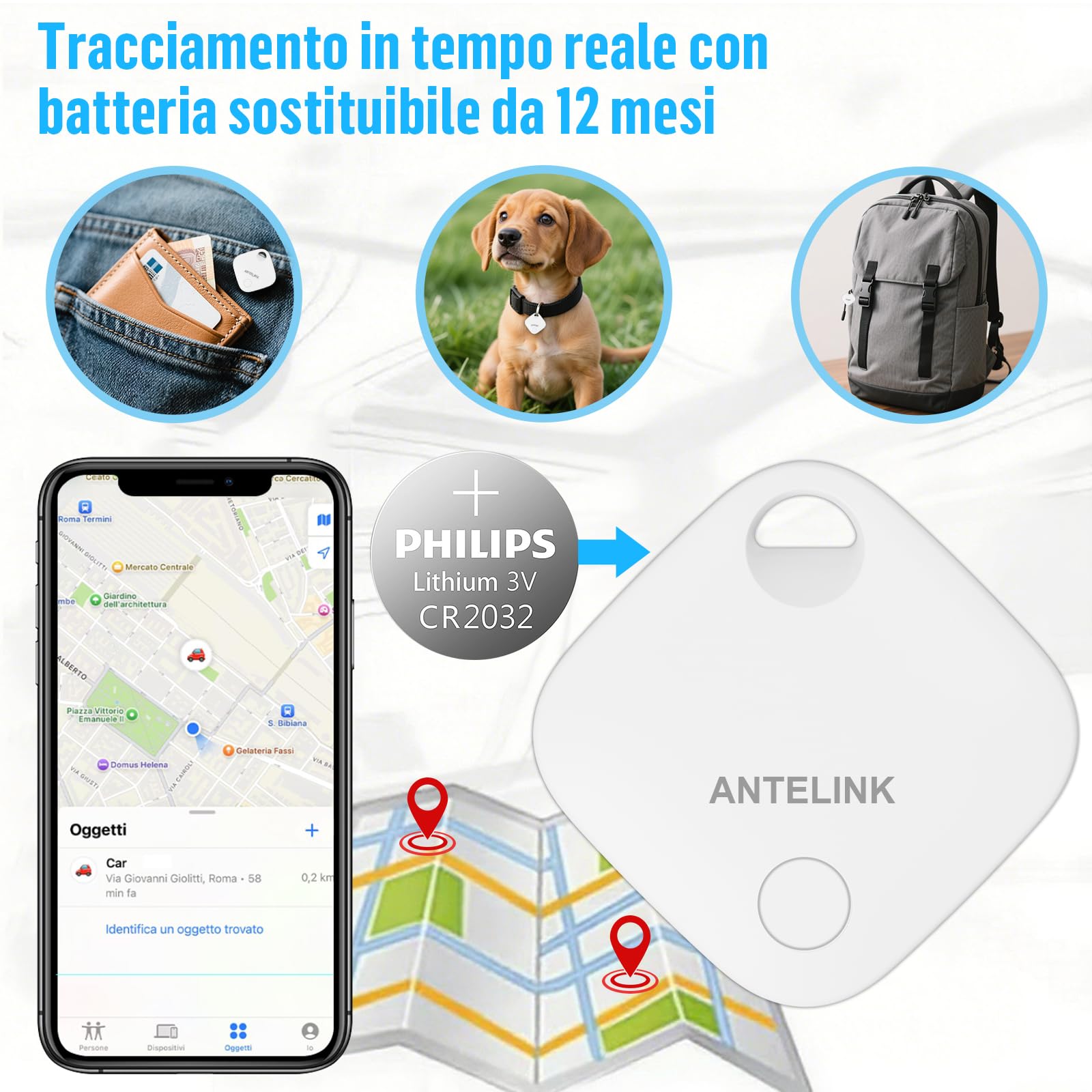 Smart Tracker Tag, Tracker GPS inteligente, compatible con iOS, App Tuya gratuita, para llaves, equipaje, maletas, batería reemplazable, 6 uds
