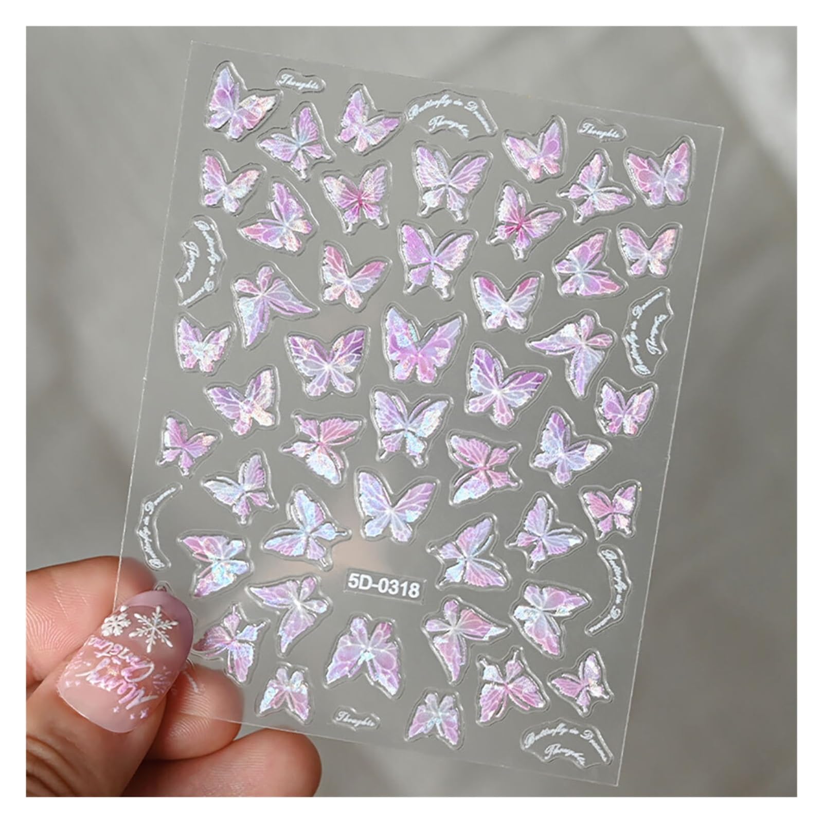 10pcs Pink Purple Aurora Shell Butterfly Nail Stickers Shiny 3D Butterflies Decals 8 * 10cm Adhesive(Color9)