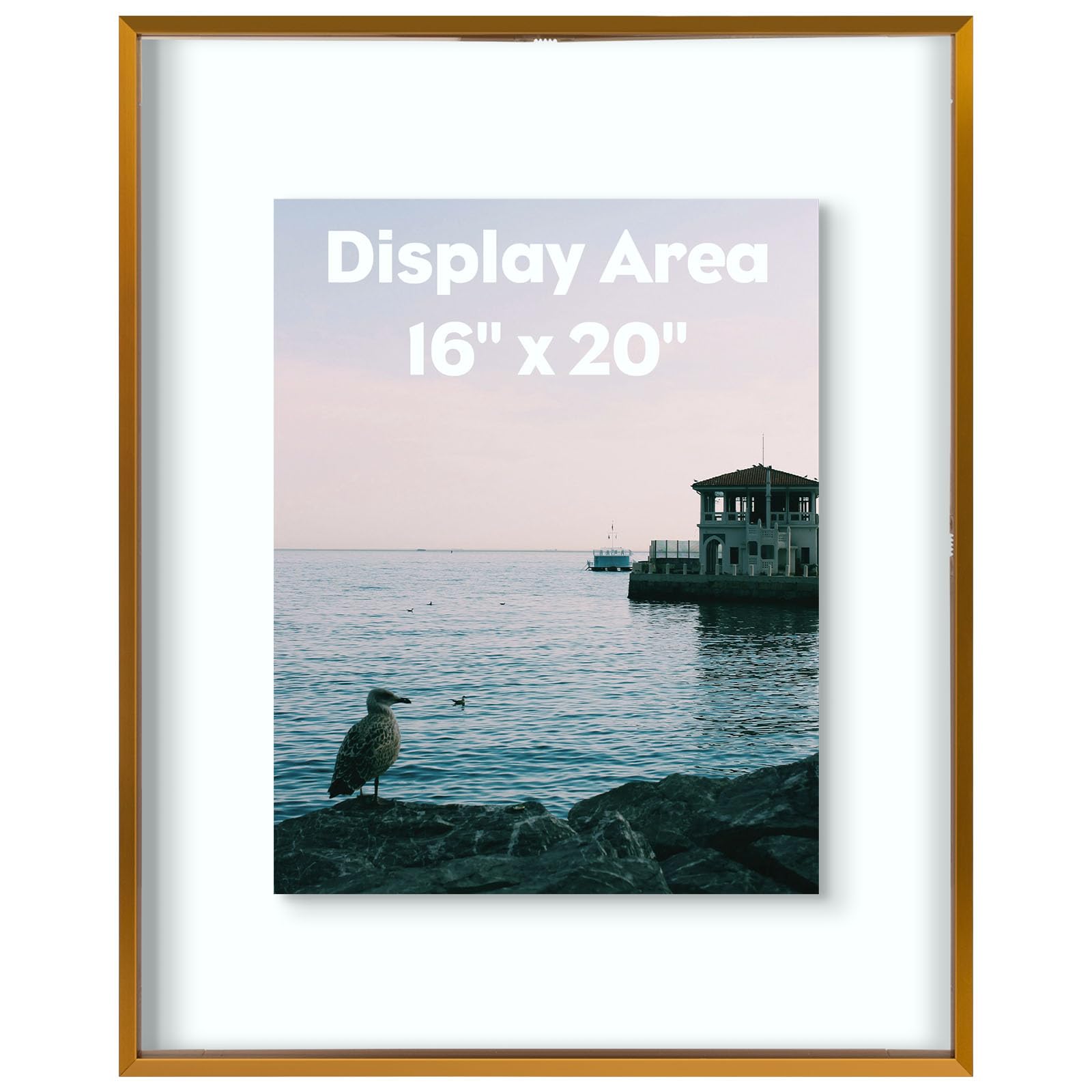 Cadre photo flottant haut de gamme en alu bronze et verre véritable Golden State Art