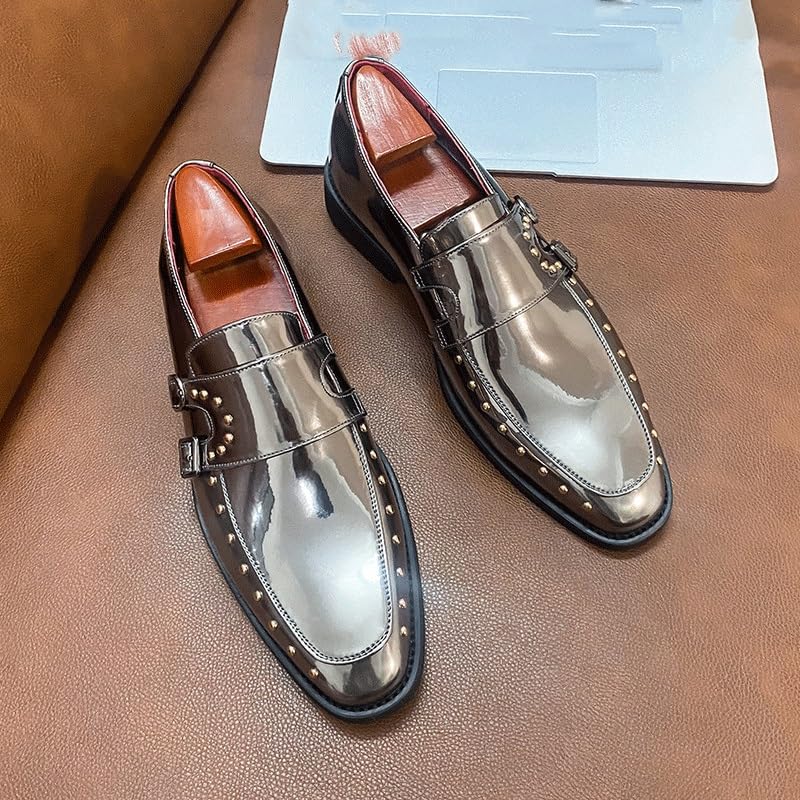Double Monk Rhinestones Oxford Dress Shoes for Mens Uniform Comfort Orthopedic Slip On Prom Wedding Non Slip Low Top Block Heel Anti-Slip Casual Shoe Round Toe Waterproof Leather3