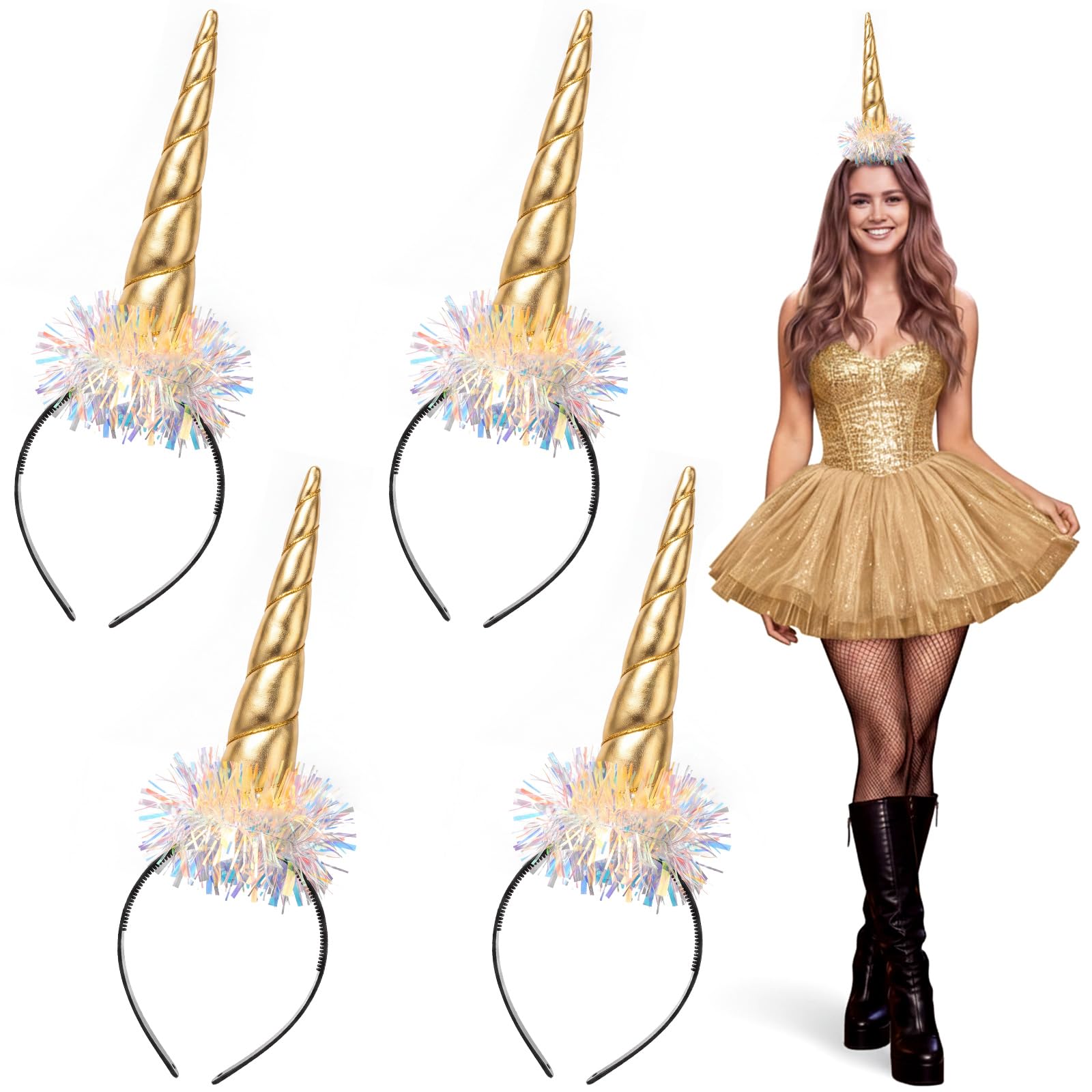 Sureio 4 Pcs Halloween Unicorn Horn Headband Costumes Accessories