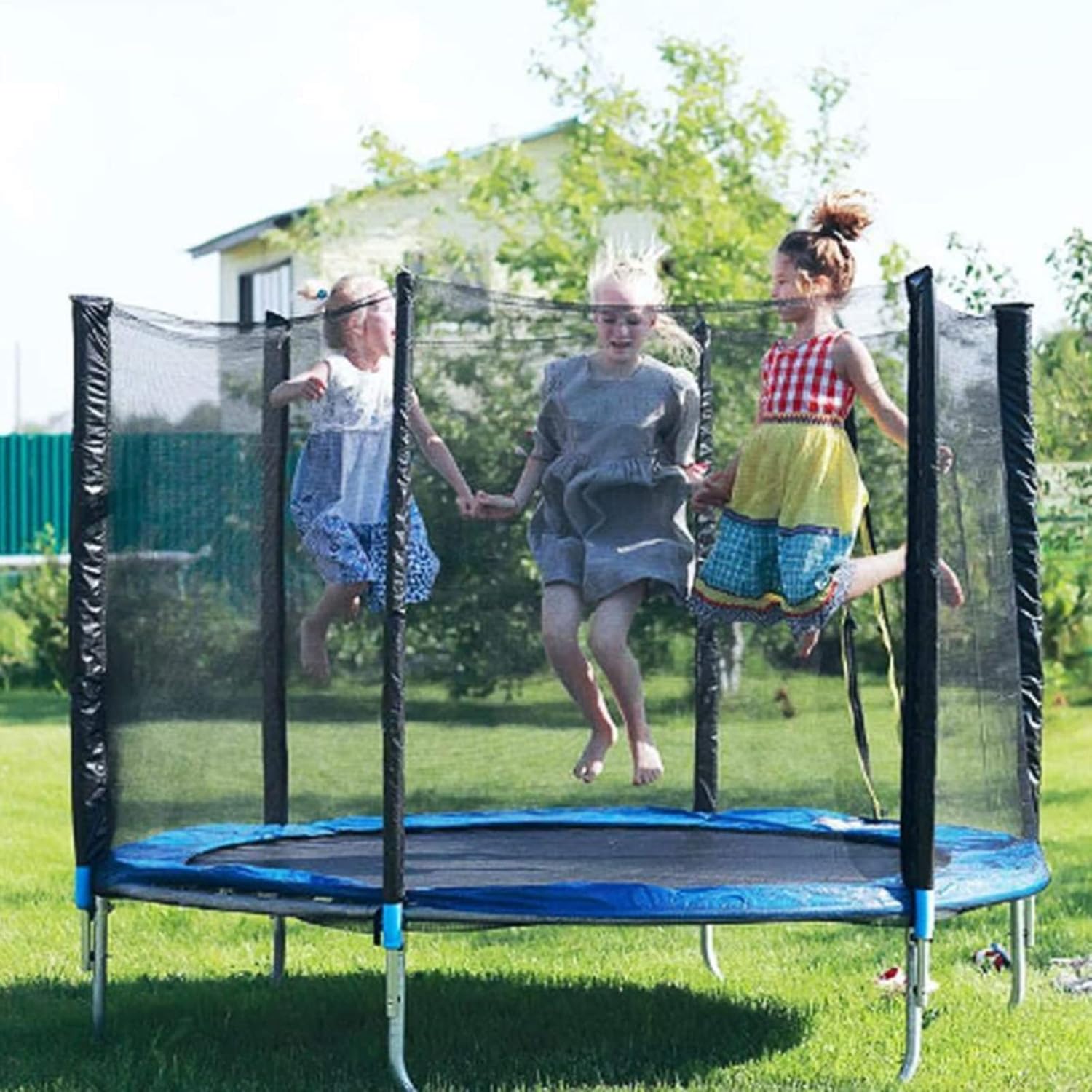 Fitness Trampolines Replacement Trampoline Safety Net, 8 Poles Tear-Proof Trampoline Enclosure Safety Nets, Indoor Outdoor Trampolines Protective Surround Netting for - Net Only