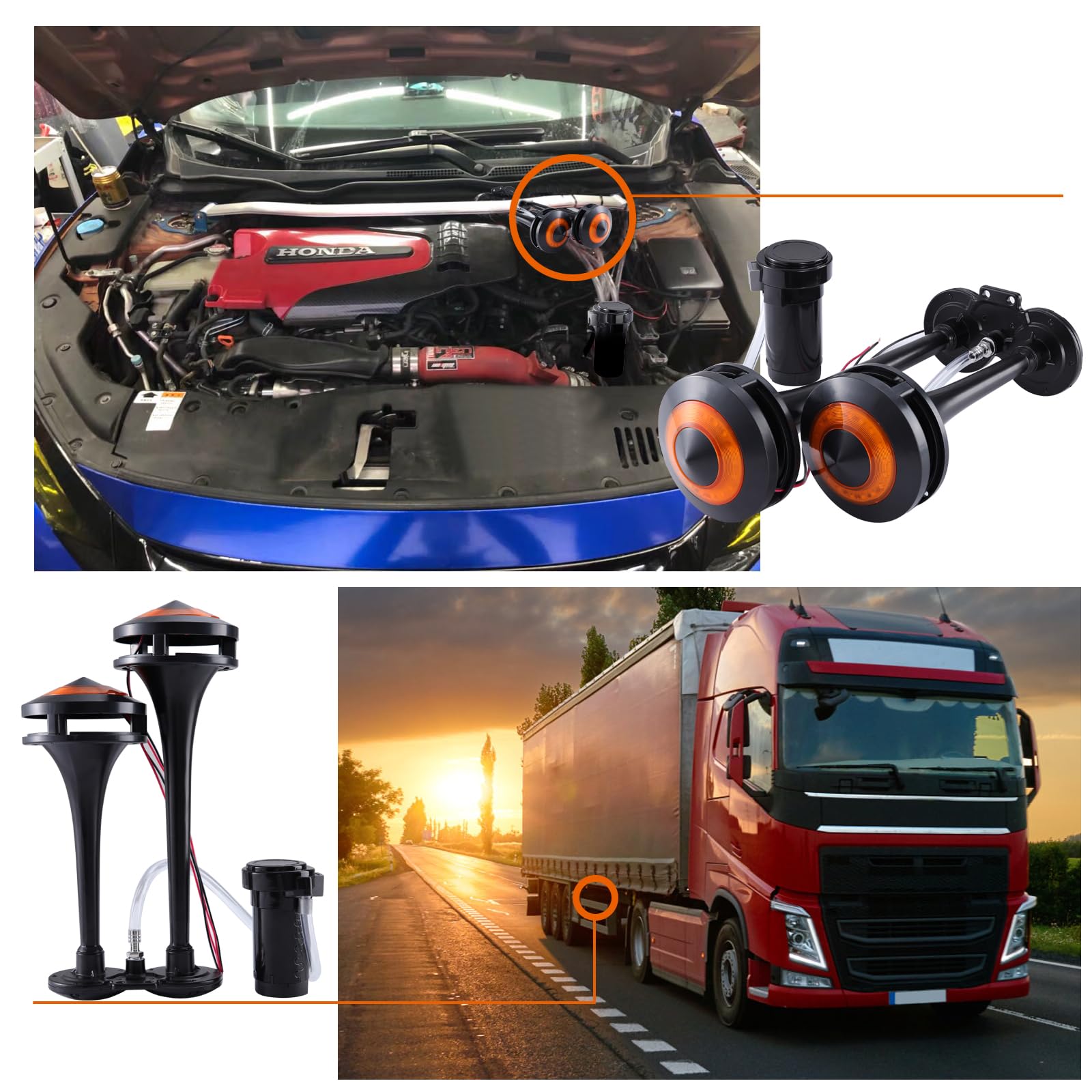 Rupse Klaxon Camion 12 V avec Lumière 150DB Super Loud Train Horn Double Tube Zinc Horn Klaxon voiture avec Compressor pour Vehicles