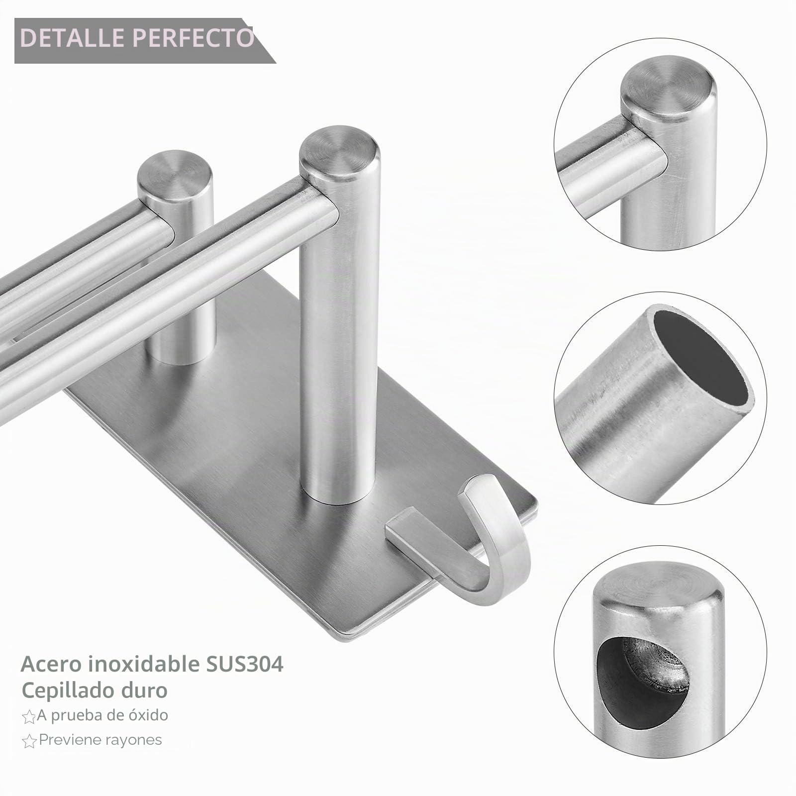 Vista Toallero de Baño sin Taladro con Fuerte Adhesivo 43.5CM Plata Acero Inoxidable Toallero de Baño Accesorio de Baño Accesorio de Baño sin Taladro para Baño y Cocina
