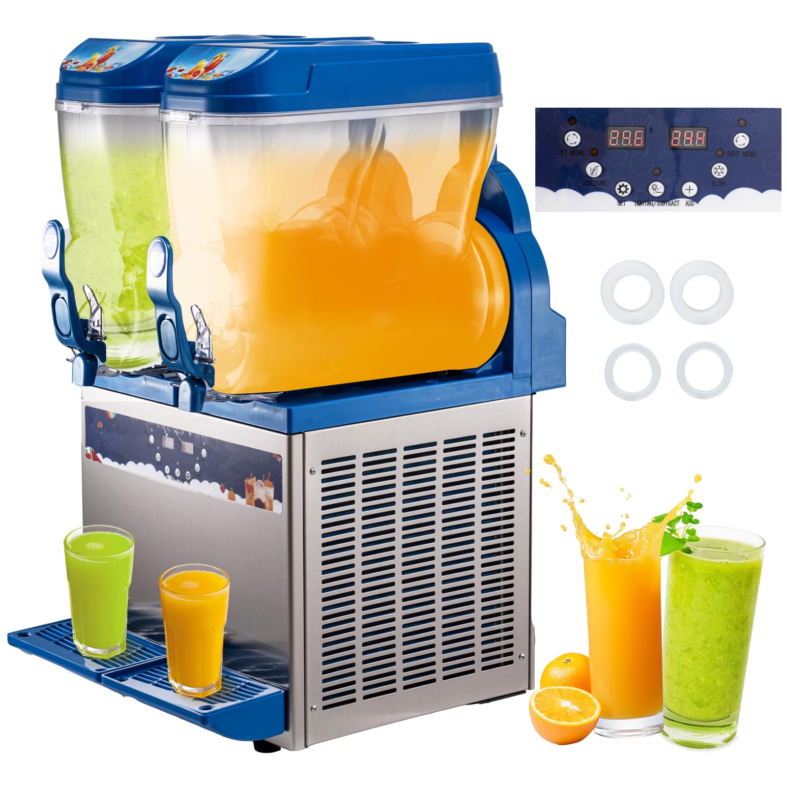 TECSPACE Slushy Machine 2 Tanks 8 Gallons, Commercial Slushy Machine 1000 W, 30L Slushy Maker for Margarita, Cocktail, Wine, Daiquiri