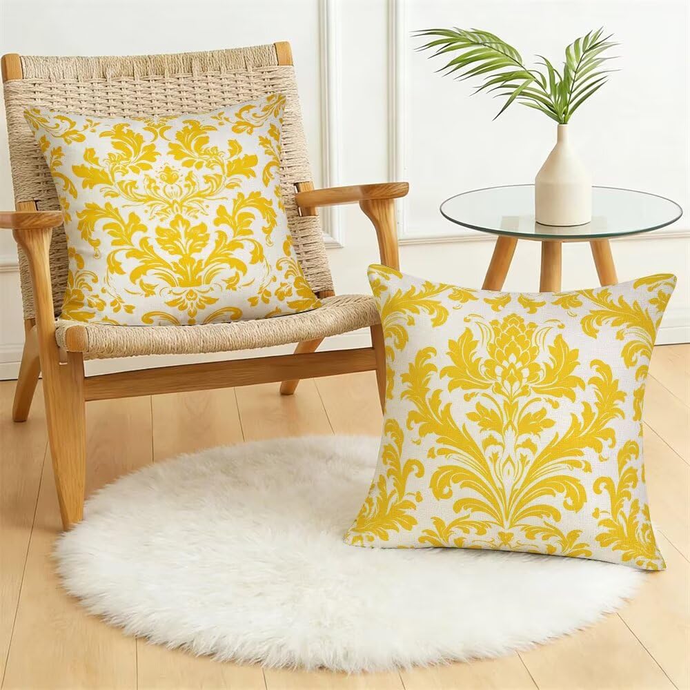 Federe Cuscini da Esterno Impermeabili 65x65 Oro Copri Cuscini per Divano Floreale Federa Cuscino Astratto Decorativi Copricuscini per Divano Giardino Patio Soggiorno Copricuscino Set di 2 (IU379)