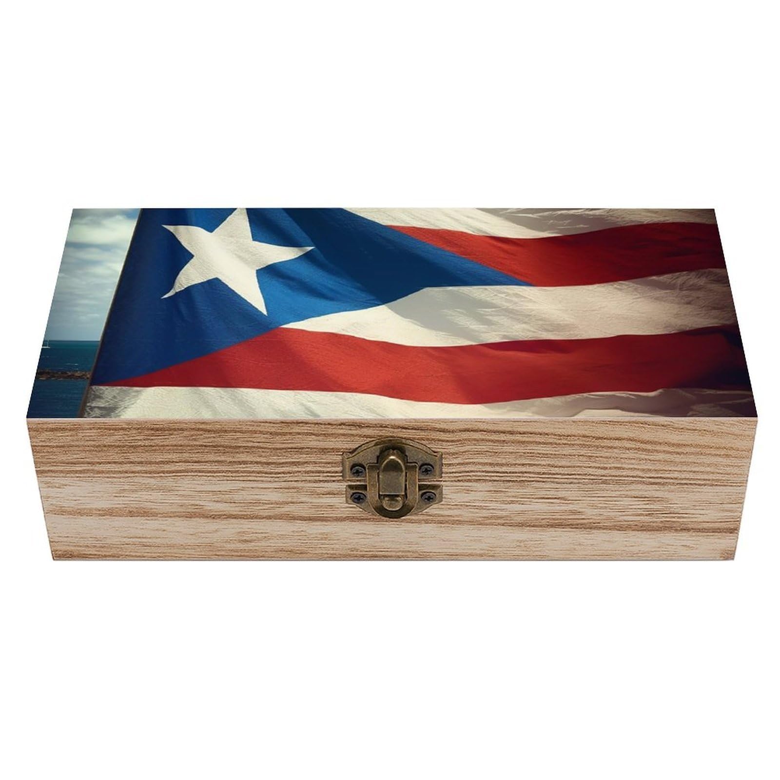 Puerto Rico Wallpaper Flag Wooden Keepsake Box Storage Boxes with Hinged Li