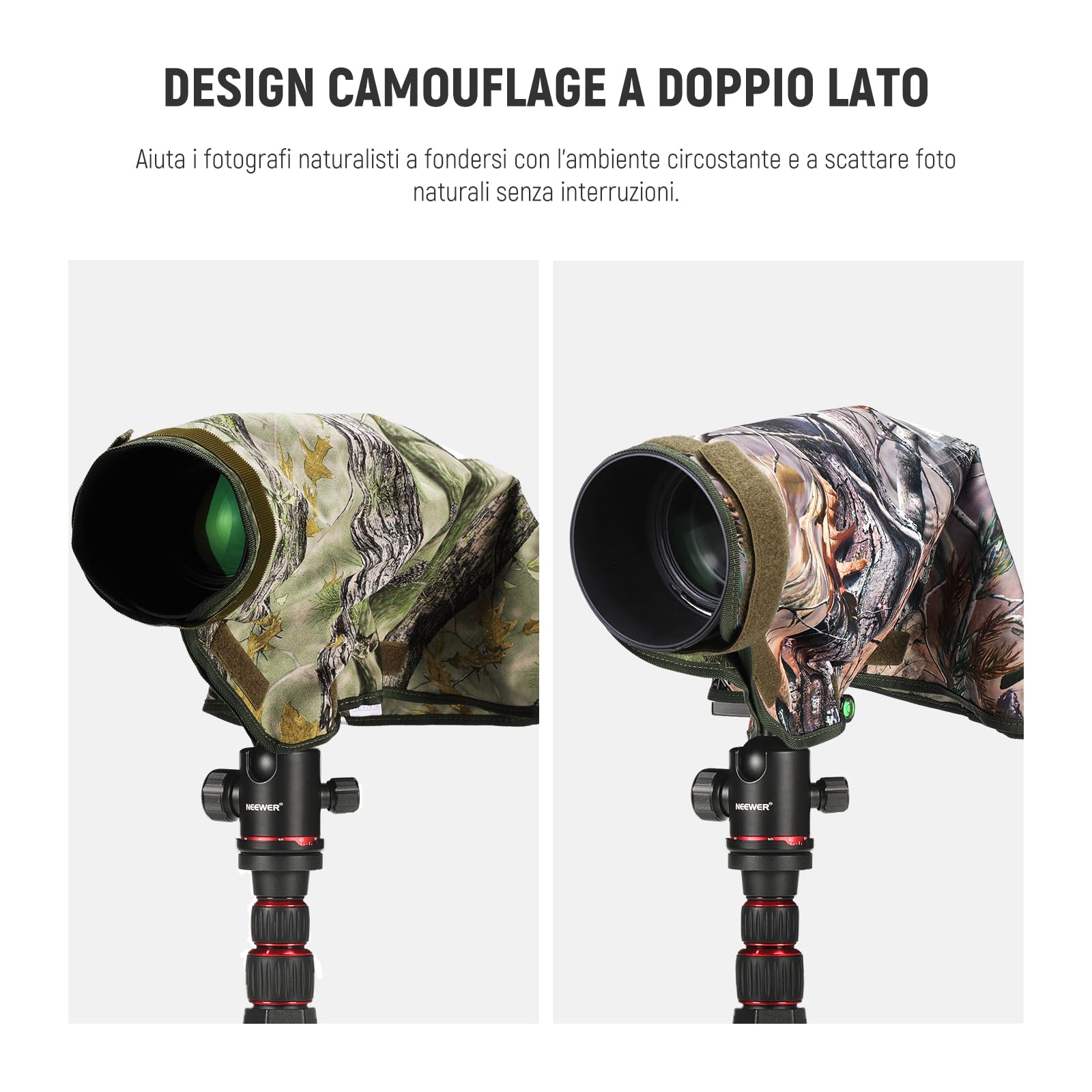 NEEWER Copertura Antipioggia per Fotocamera, Manica di Copertura Impermeabile Grande M per Canon Sony Nikon Fujifilm Fotocamera DSLR e Obiettivi Fino a 200mm, Nylon Camouflage a Doppio Lato, PB021