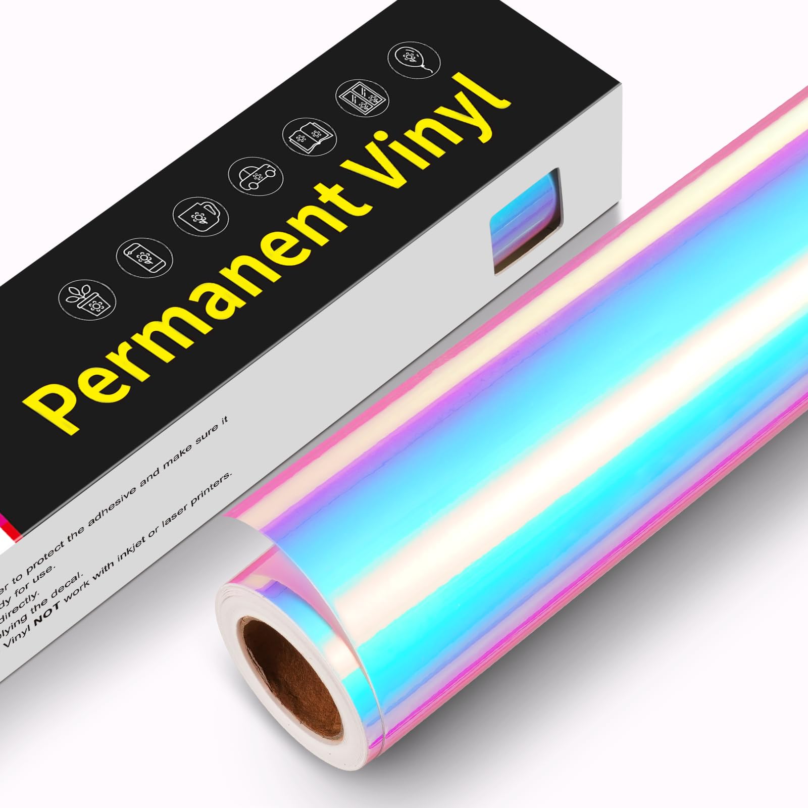 Selbstklebende Vinylfolie Plotter - 30,5 cm x 305 cm Wasserfeste Selbstklebende Plotterfolie Vinyl, Permanente Vinyl Rollen für Cricut, Silhouette Cameo, Aufklebern (Holographisch Opalweiß)