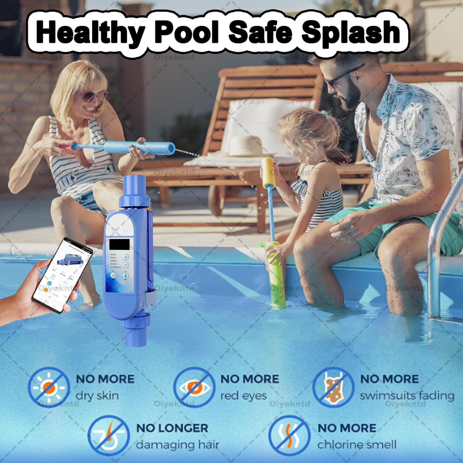 Clorador de Agua Salada, Sistemas generador de Cloro para Piscinas de Agua Salada con Limpieza automática para SPA, autolimpiable con Wi-Fi y Control Remoto por aplicación. 35M³/8g/h