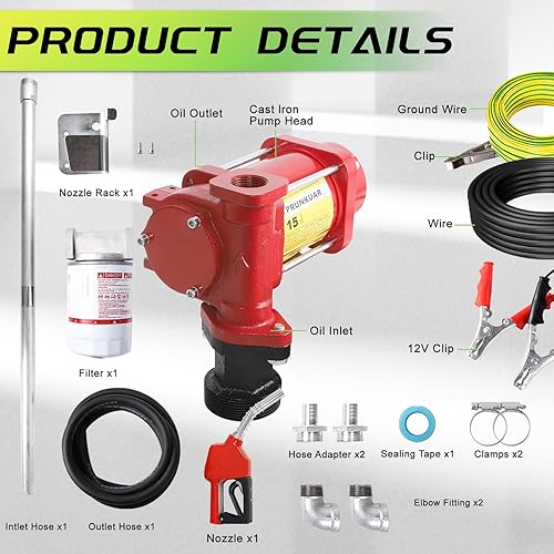 Miniatura 48 de Kit de bomba automática de transferencia de combustible de gasolina de 12 V, bomba de transferencia de combustible autocebante portátil de 15 GPM