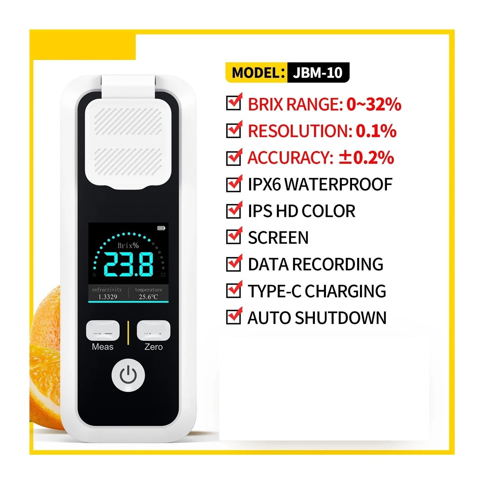 Refractómetro líquido, Refractómetro, Medidor Digital Recargable De Contenido Azúcar, Medida Jugo Fruta, Bebida, Vino 32%/55%