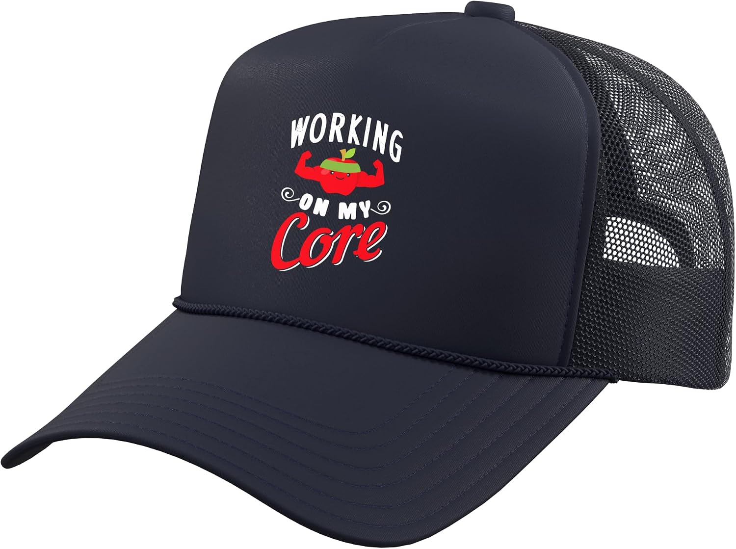 Funny Apple Working Out Fitness Trucker Hat with Adjustable Mesh Back