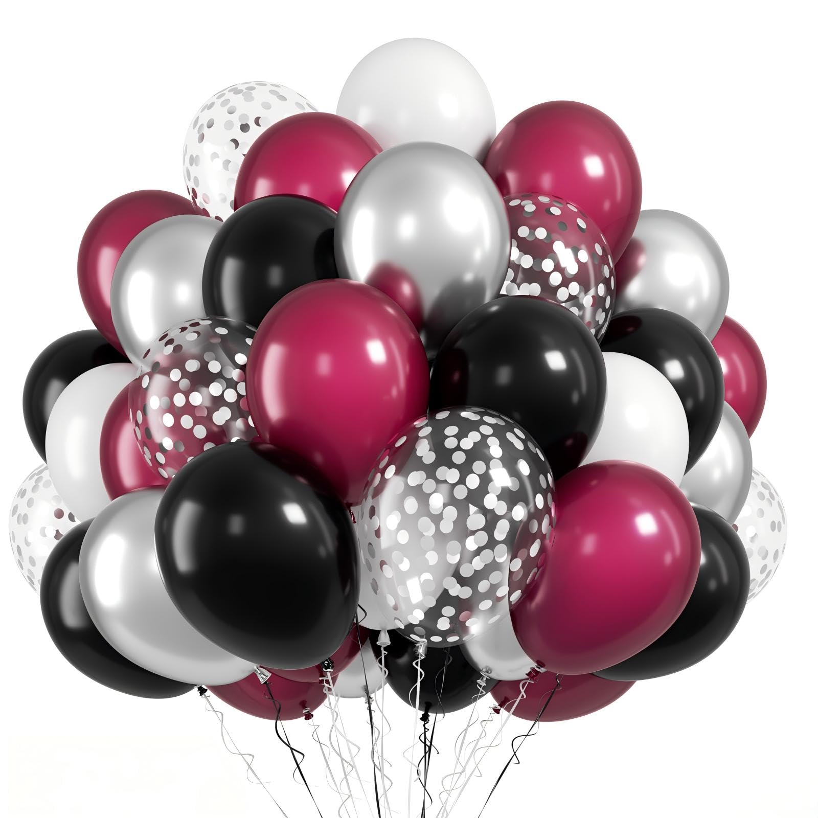 Photo 1 of FunHot Maroon Balloons, 50 Pcs Burgundy Black Balloon, 12 Inch Burgundy Metallic Silver Confetti Latex Balloons for Birthday Wedding Baby Shower Bridal Shower Graduation Anniversary Party Decorations