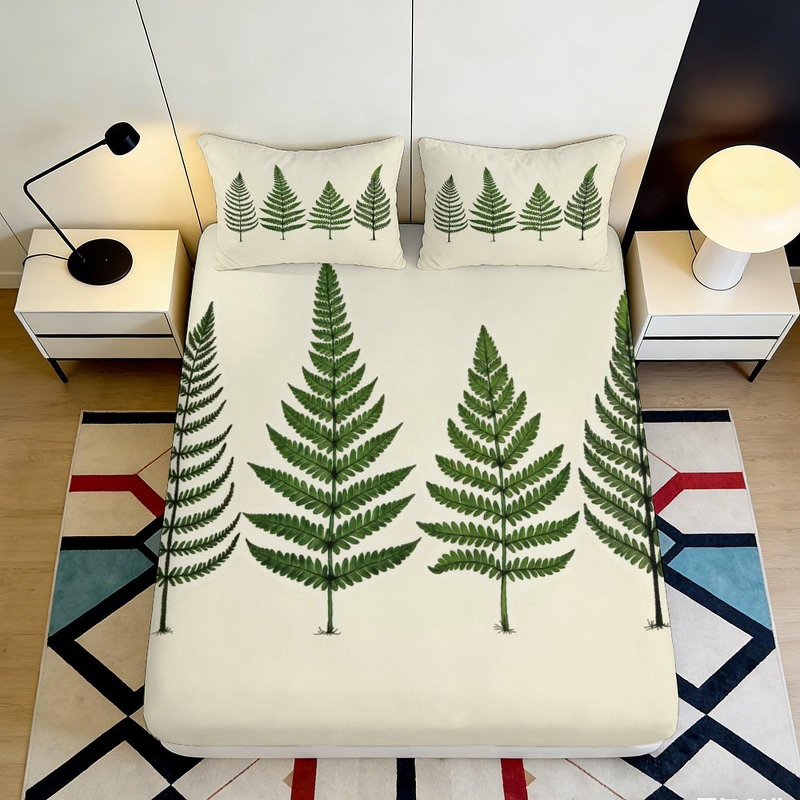 Pnayamiorkfel Style-2 3D Printed Fern Leaf Fitted Sheet Microfiber Soft Anti-Slip Bedroom Decor Green Botanical Mattress Cover 90X200x25cm