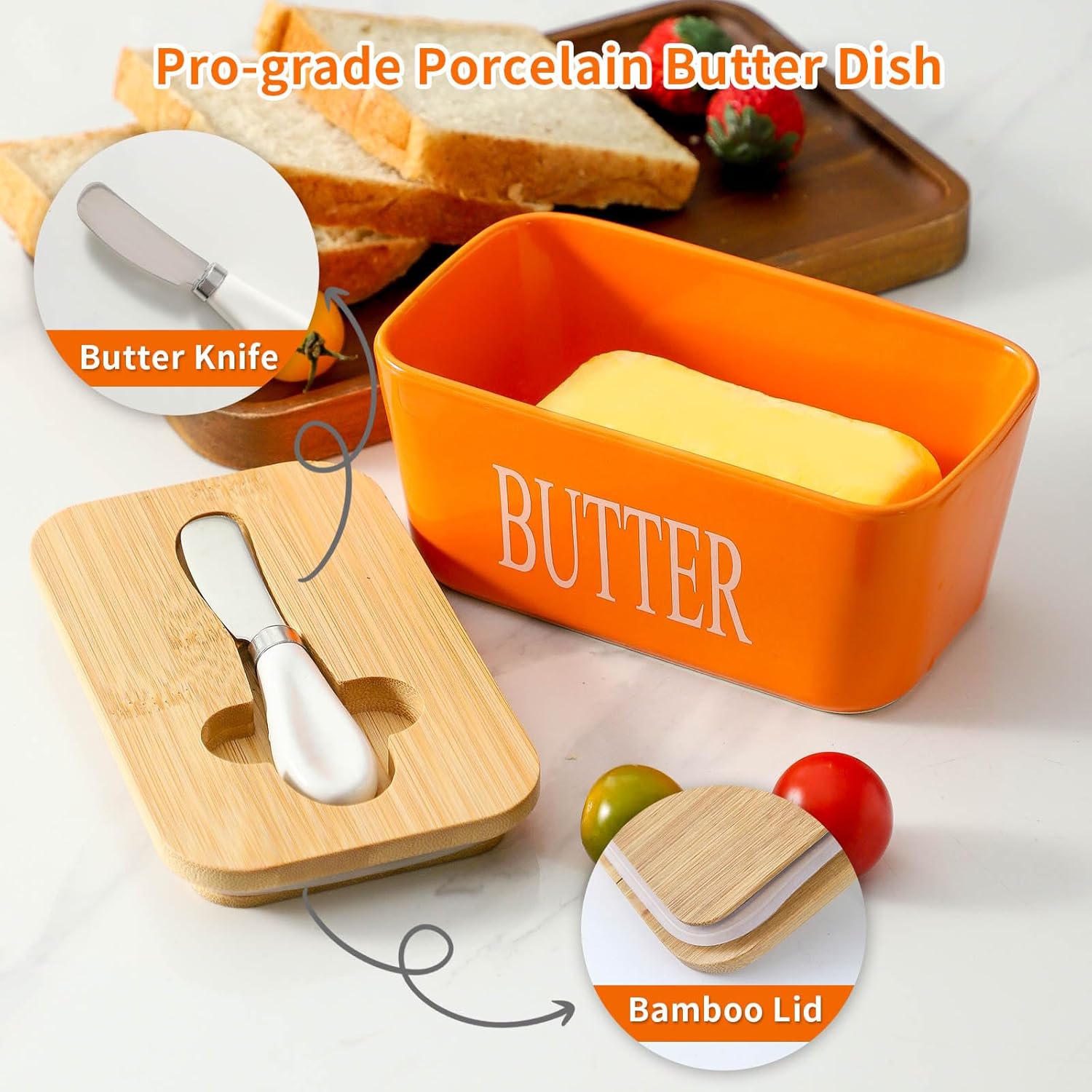 Hasense Orange Butter Dish and Orange Spoon Rest Bundle