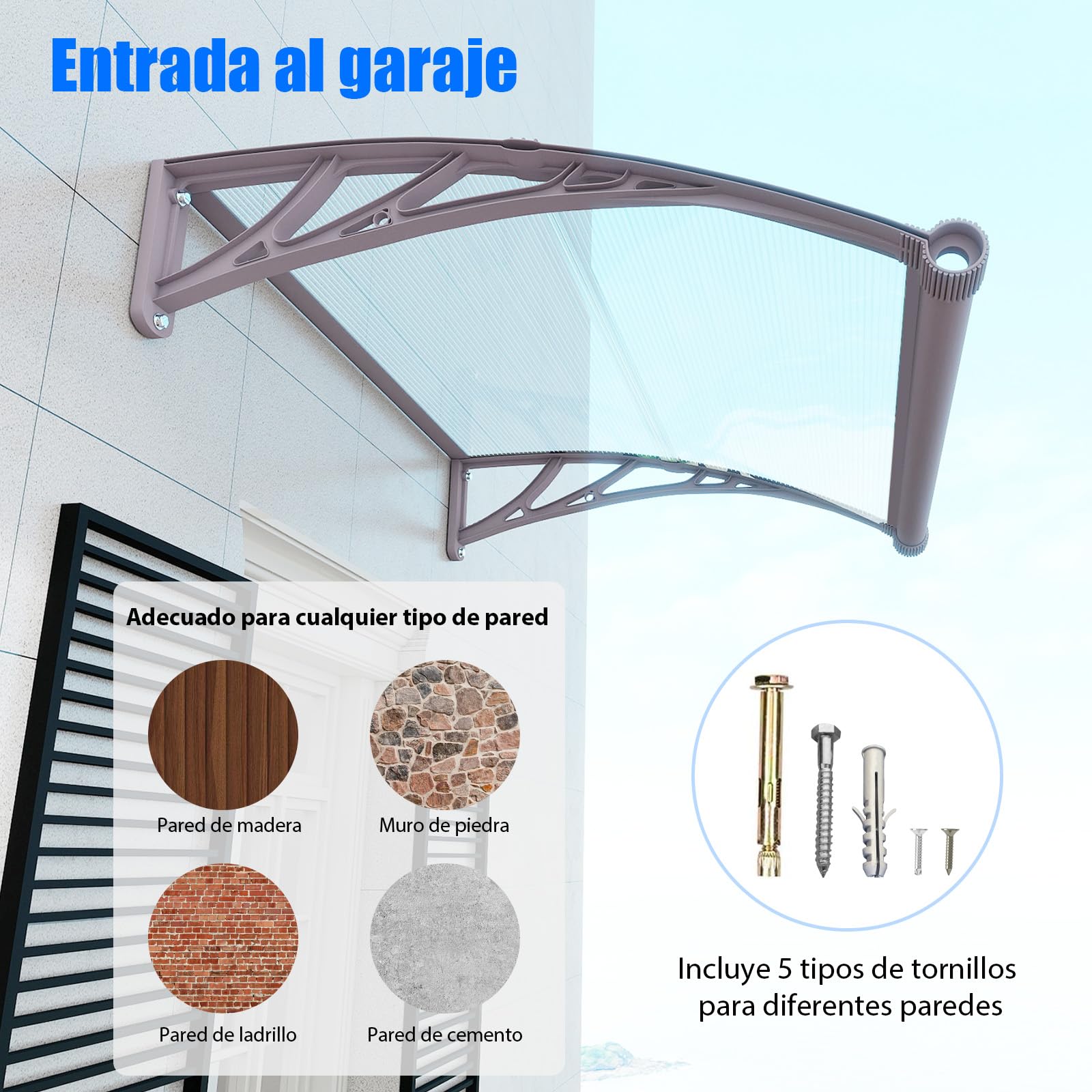 Marquesina para Puerta Exterior 100x80 CM,Tejadillo de Protección con Fregadero de Drenaje contra Lluvia y Rayos UV,Cubierta de Policarbonato para Puertas,Ventanas,Porches,Patios y Terrazas